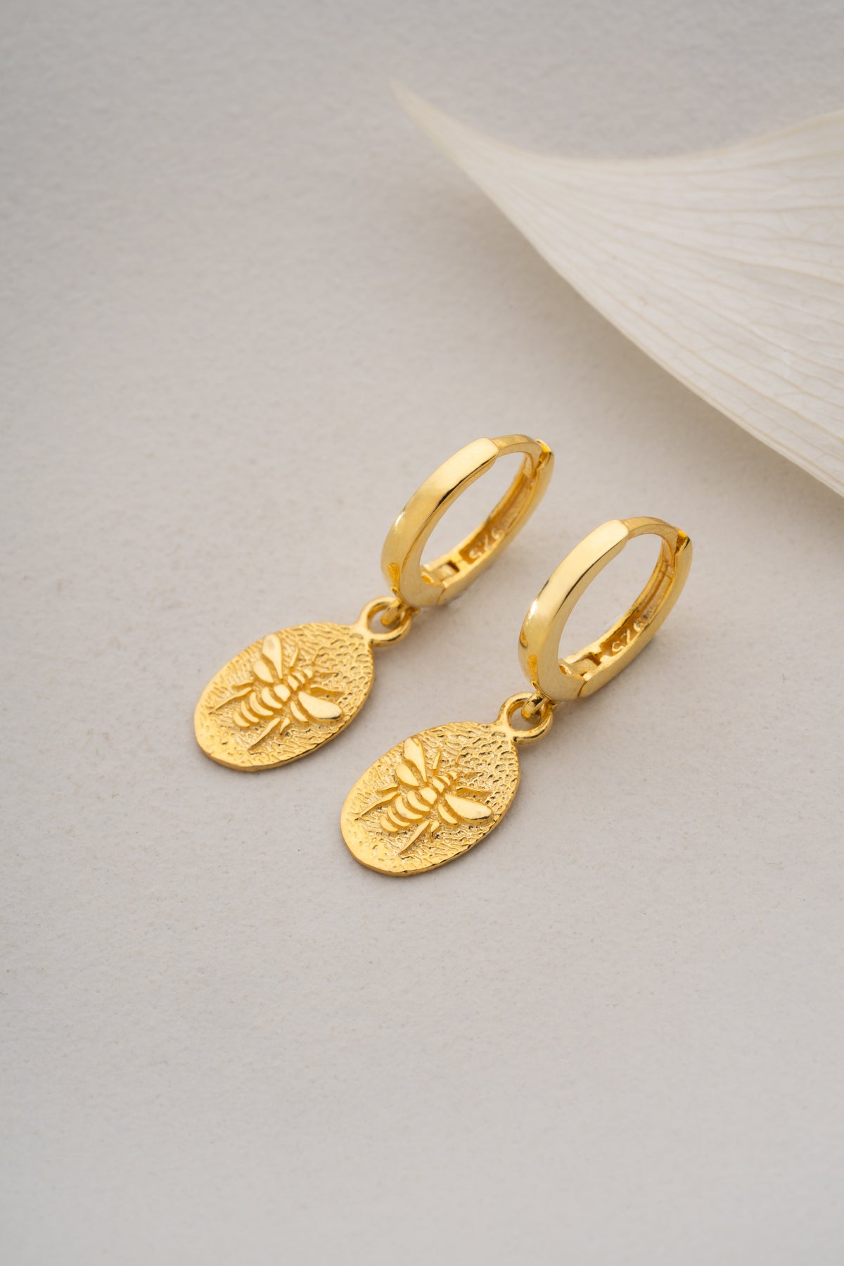 Gold Bee Coin Drop Earrings