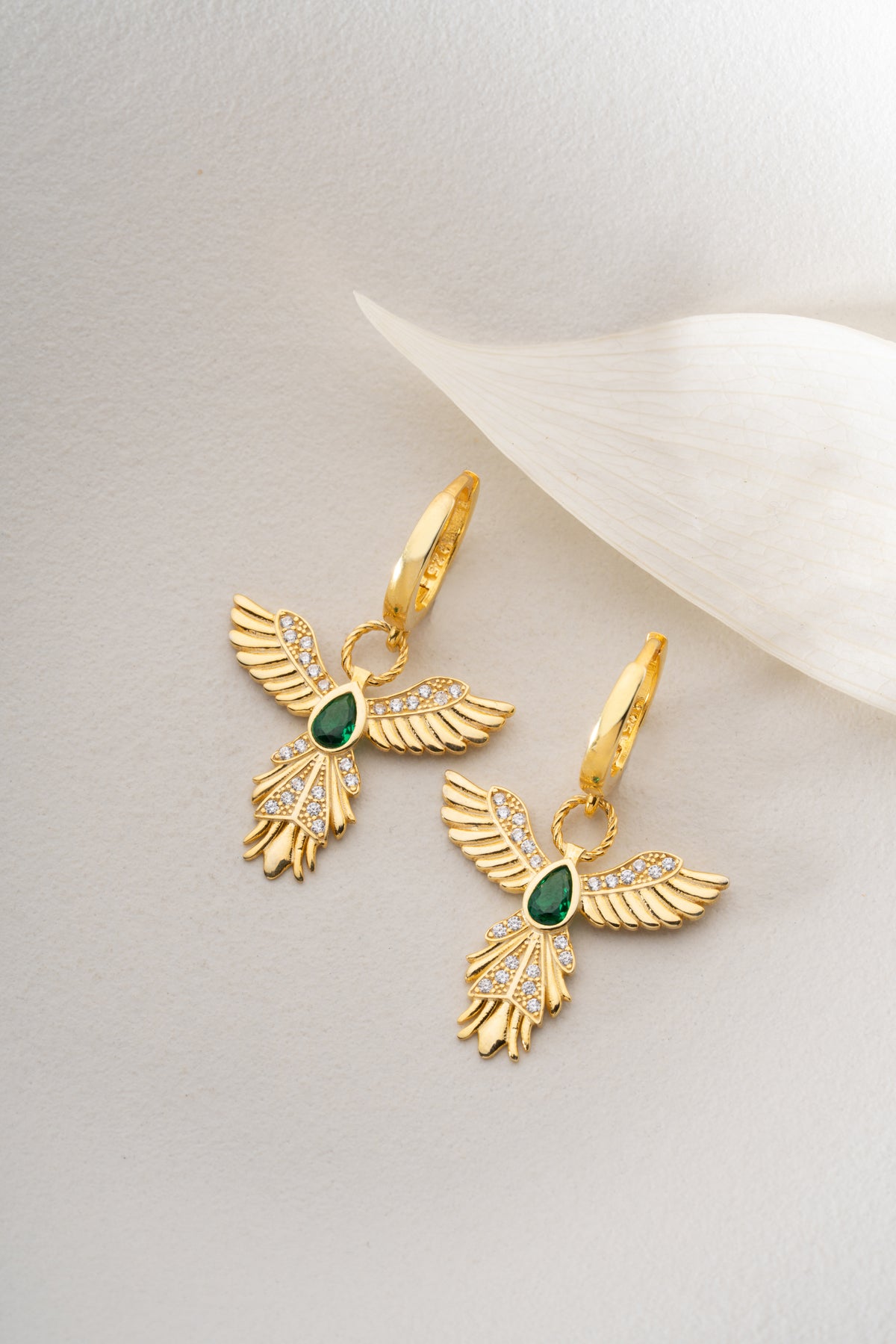 Emerald Phoenix Wings Drop Earrings