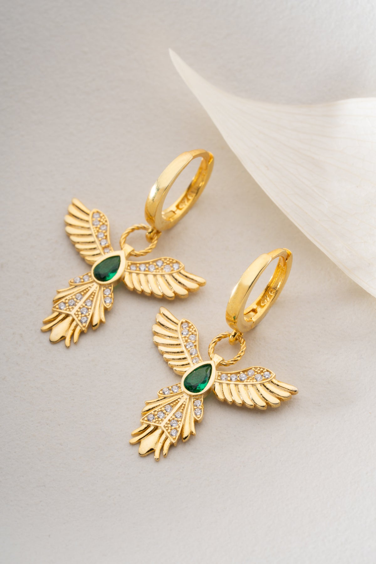 Emerald Phoenix Wings Drop Earrings