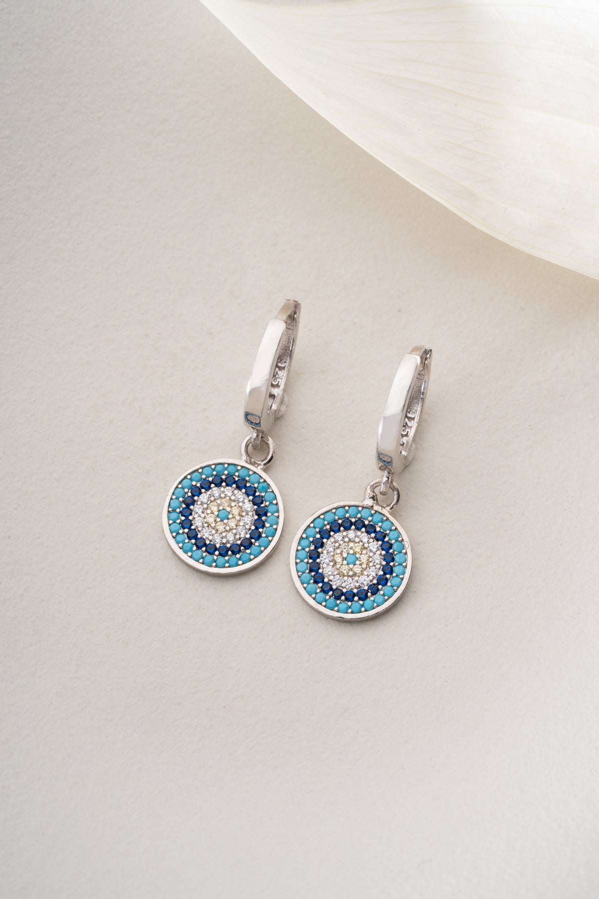 Evil Eye Medallion Hoop Earrings