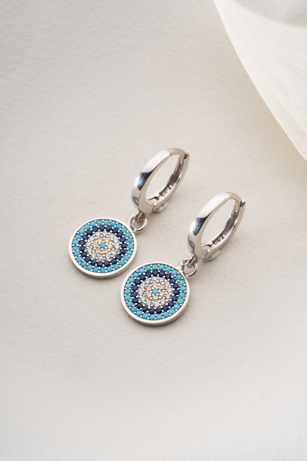 Evil Eye Medallion Hoop Earrings