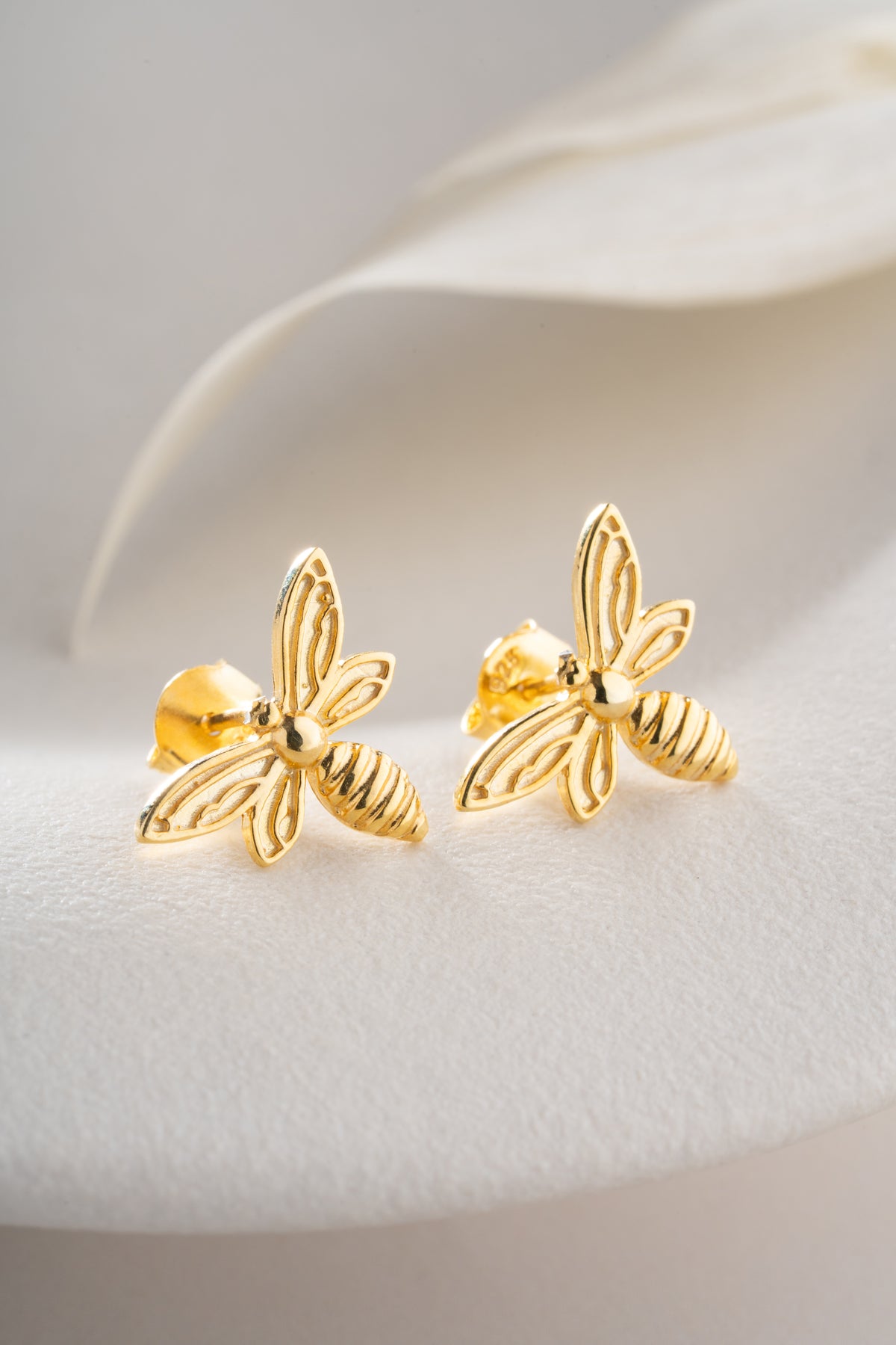 Textured Bee Stud Earrings in Gold
