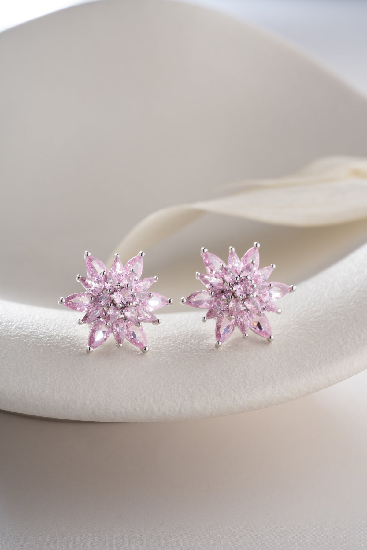 Pink Lotus Flower Stud Earrings