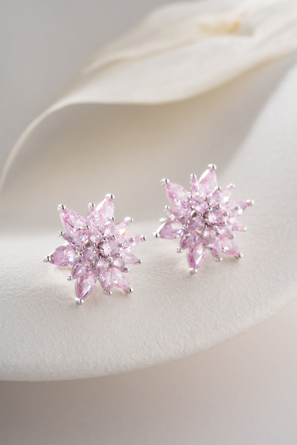 Pink Lotus Flower Stud Earrings