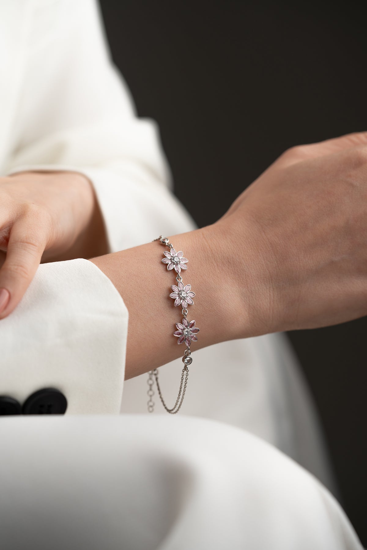Pink Crystal Flower Trio Bracelet