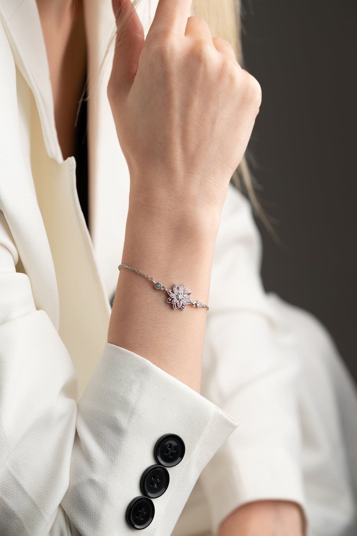 Pink Crystal Lotus Flower Bracelet