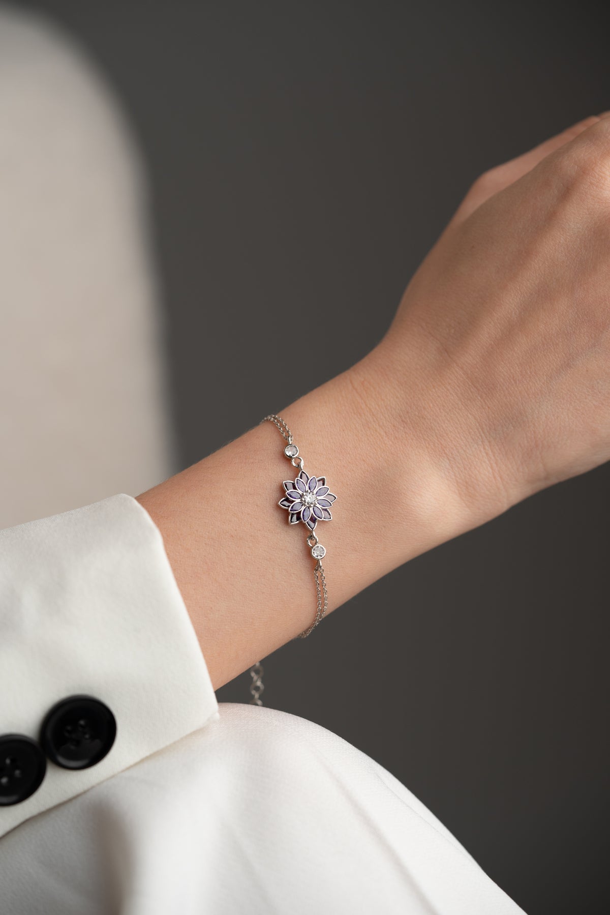 Lavender Flower Charm Bracelet