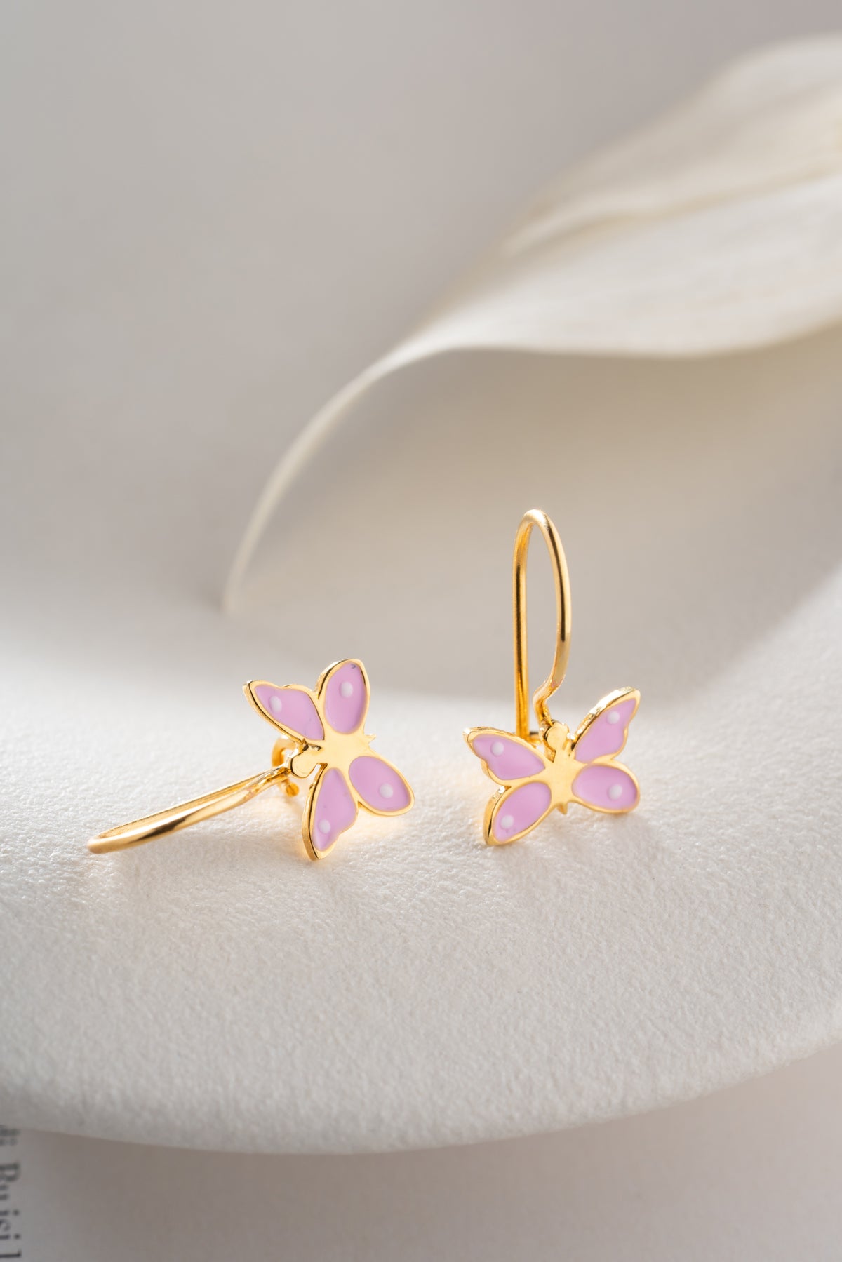 Pink Enamel Butterfly Drop Earrings
