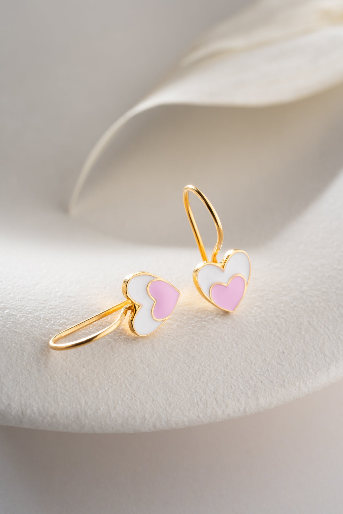 Two Tone Enamel Heart Drop Earrings