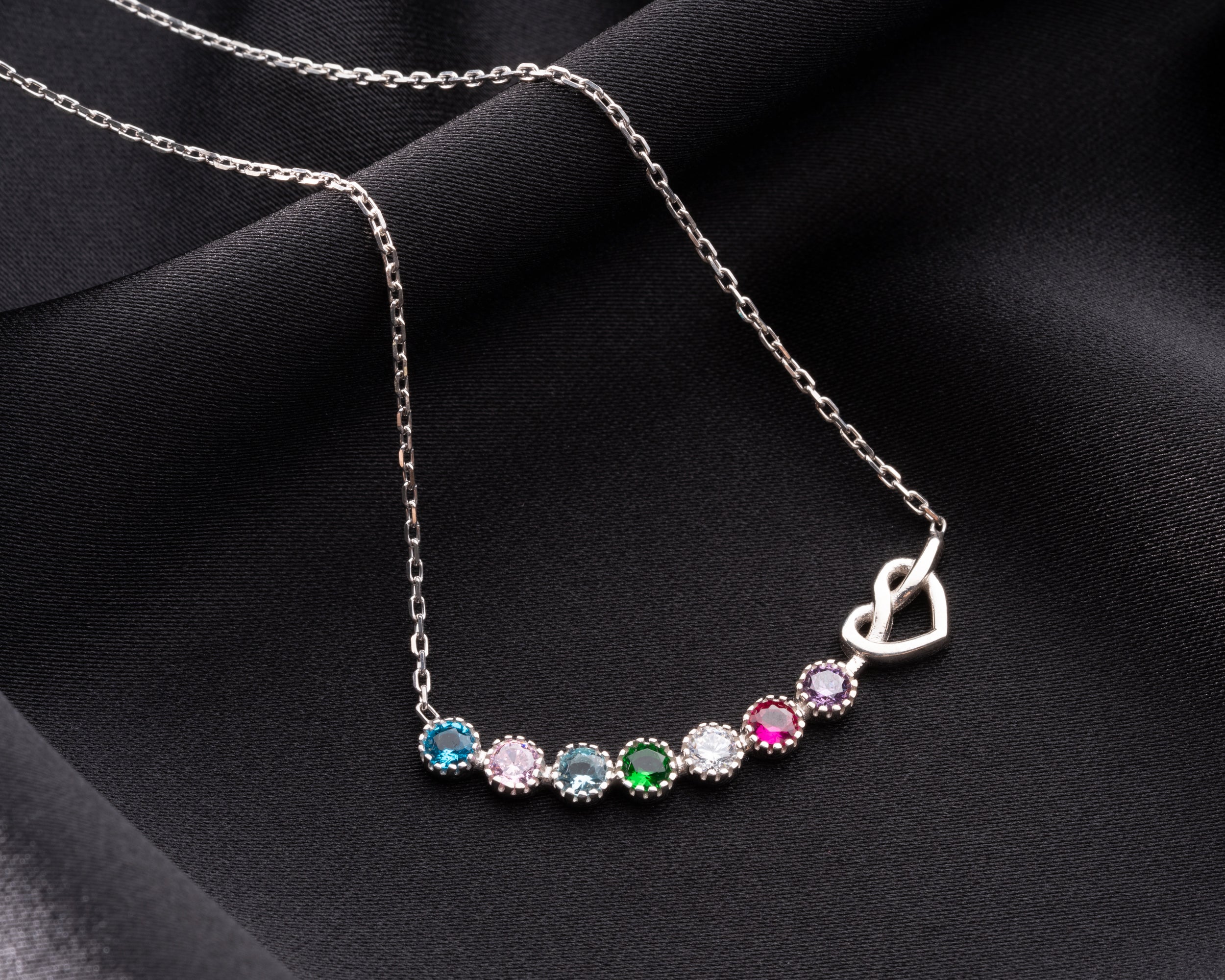 Custom Heart Knot Birthstone Necklace