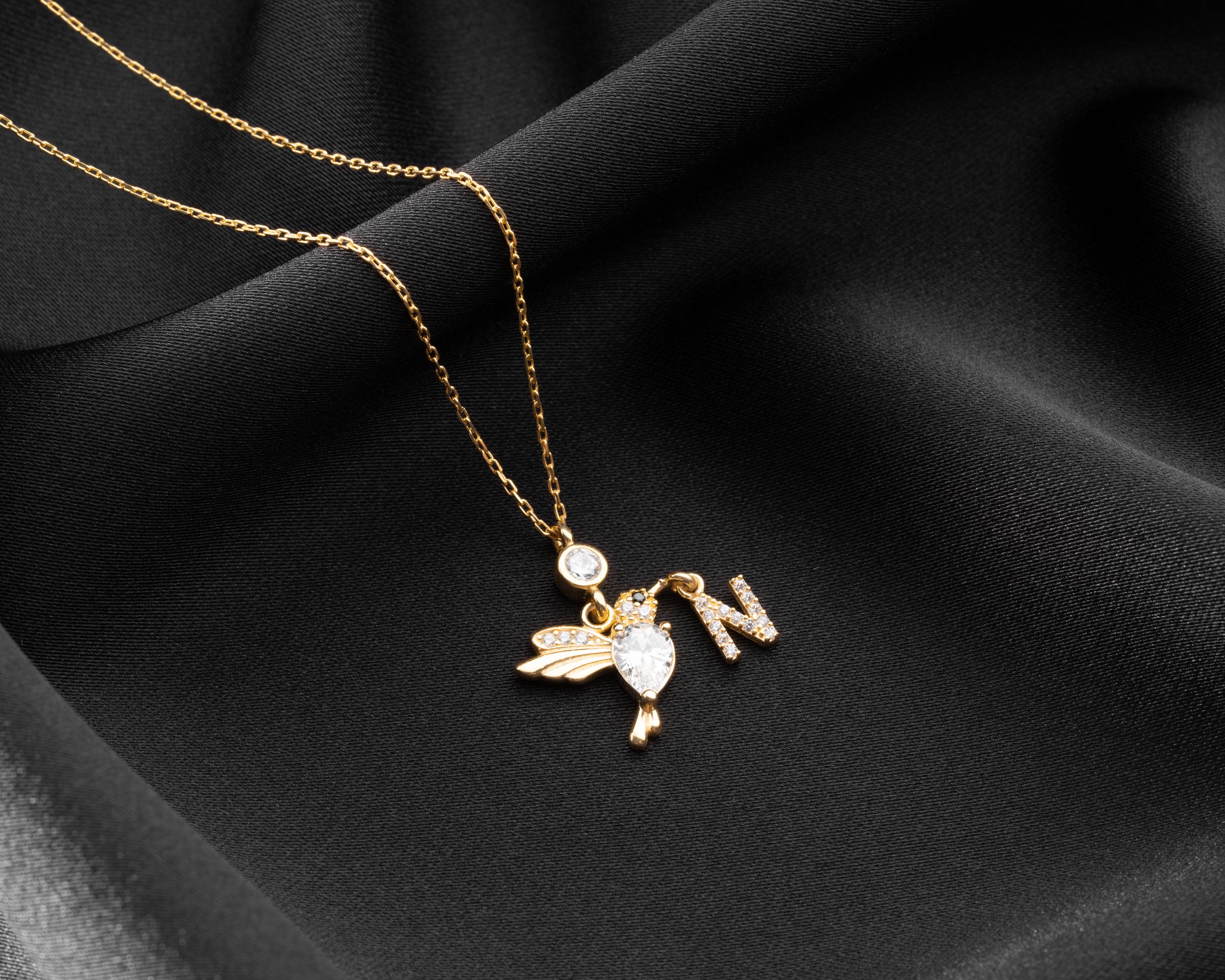 Custom Hummingbird Initial Birthstone Necklace