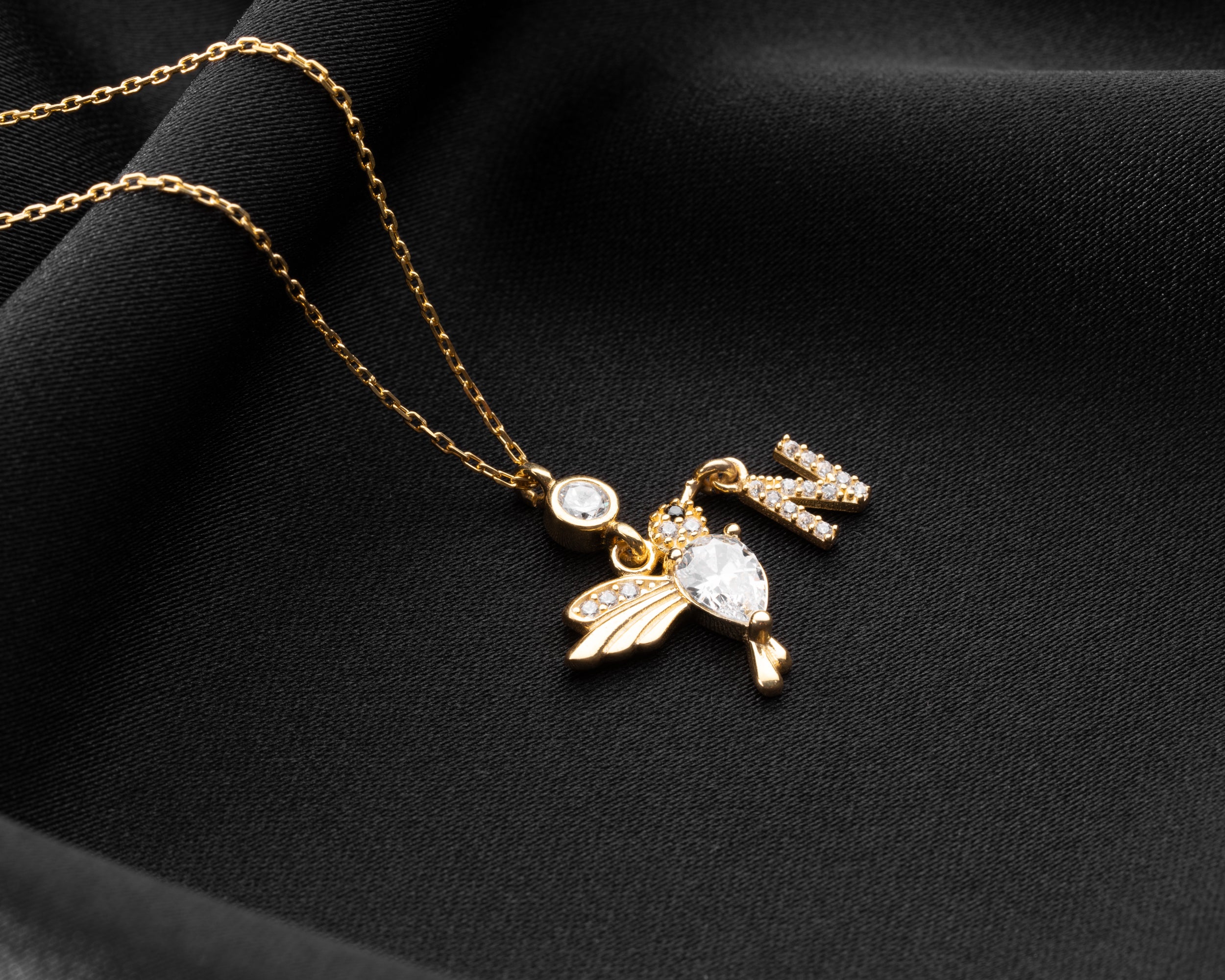 Custom Hummingbird Initial Birthstone Necklace