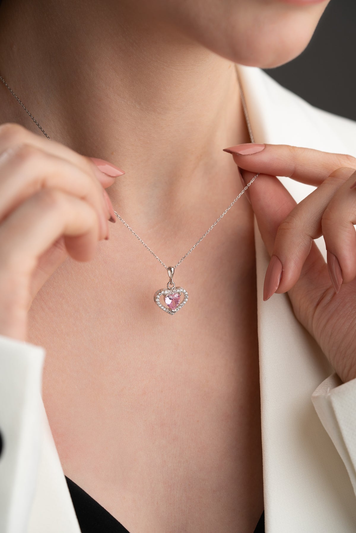 Pink Heart Halo Pendant Necklace