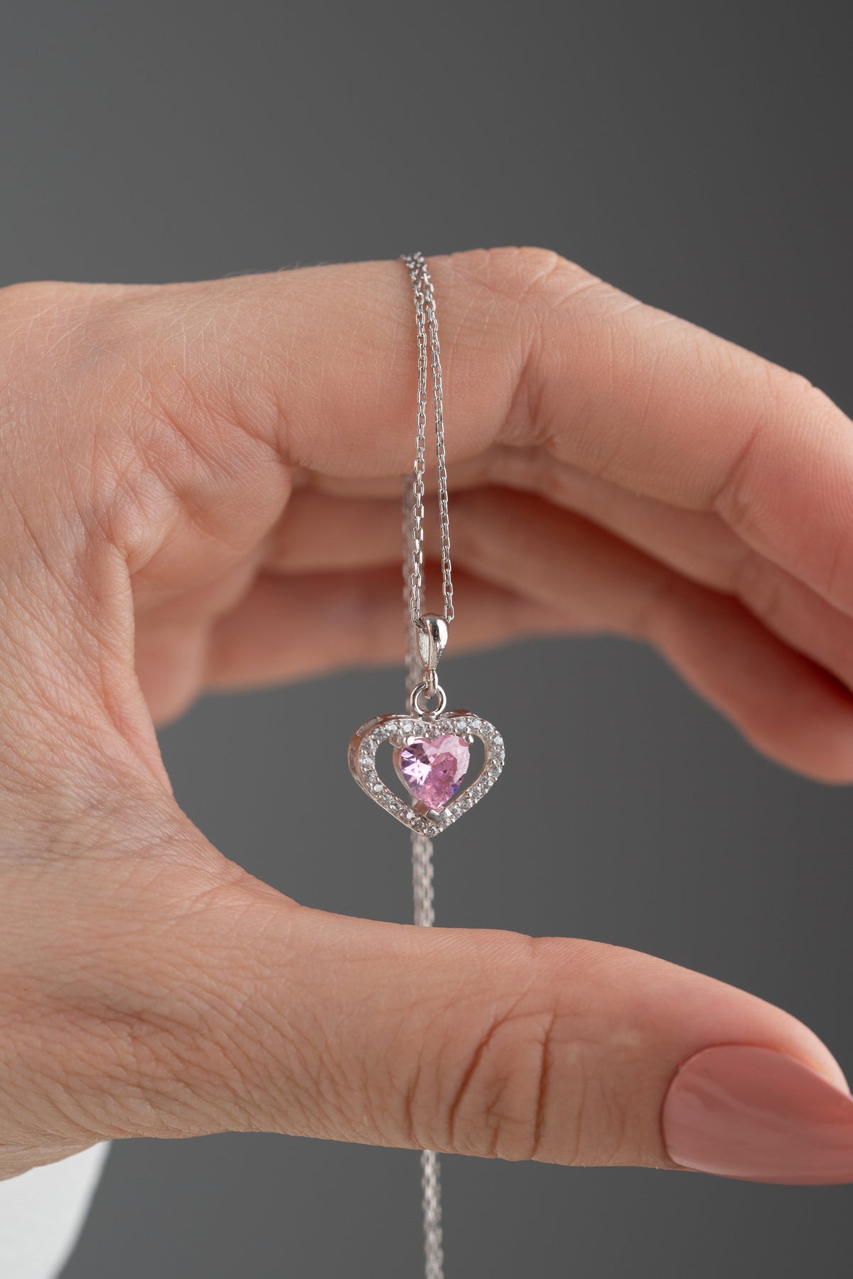 Pink Heart Halo Pendant Necklace