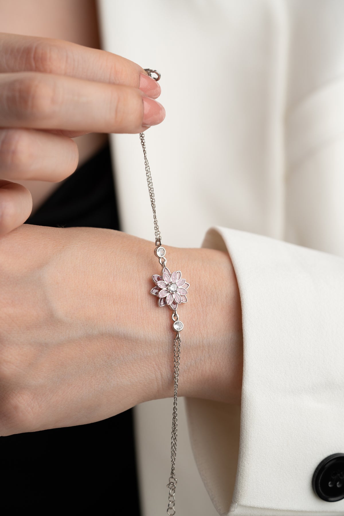 Pink Crystal Lotus Flower Bracelet