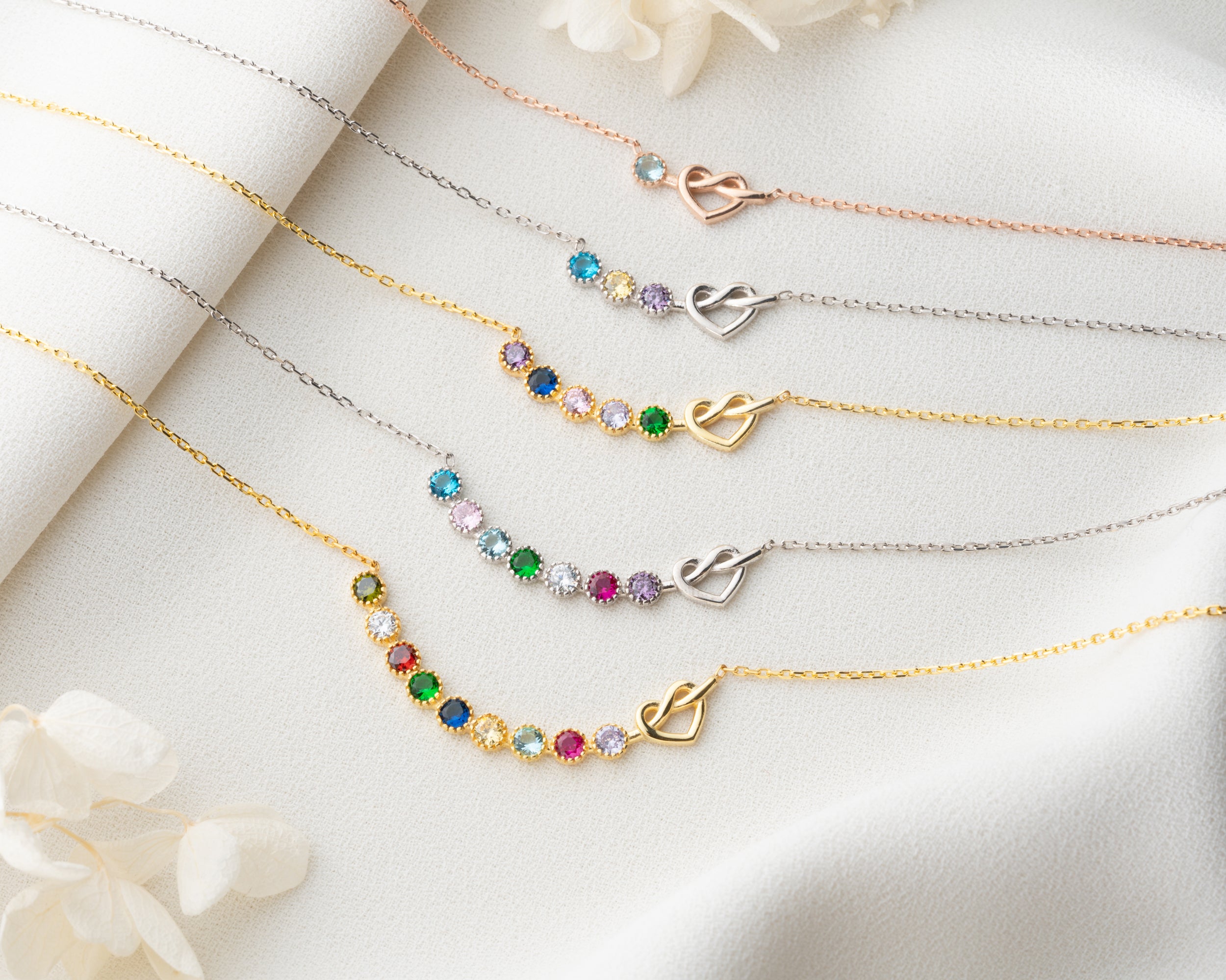Custom Heart Knot Birthstone Necklace