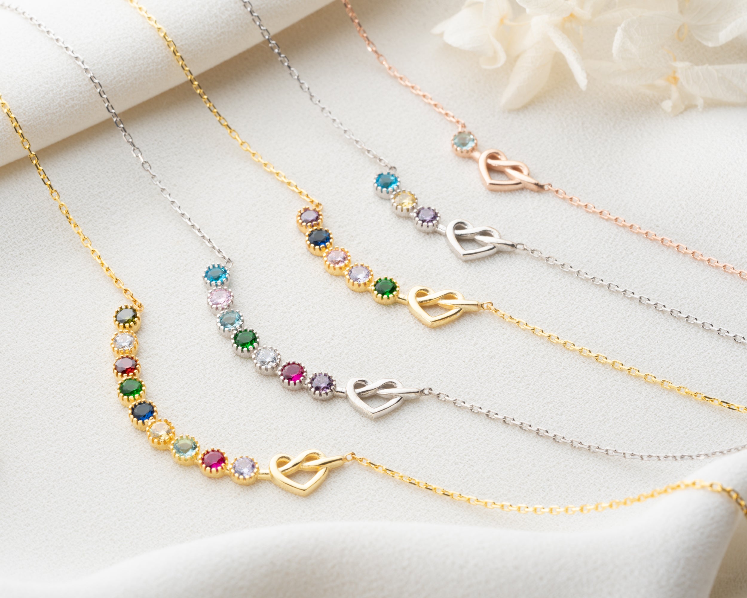 Custom Heart Knot Birthstone Necklace