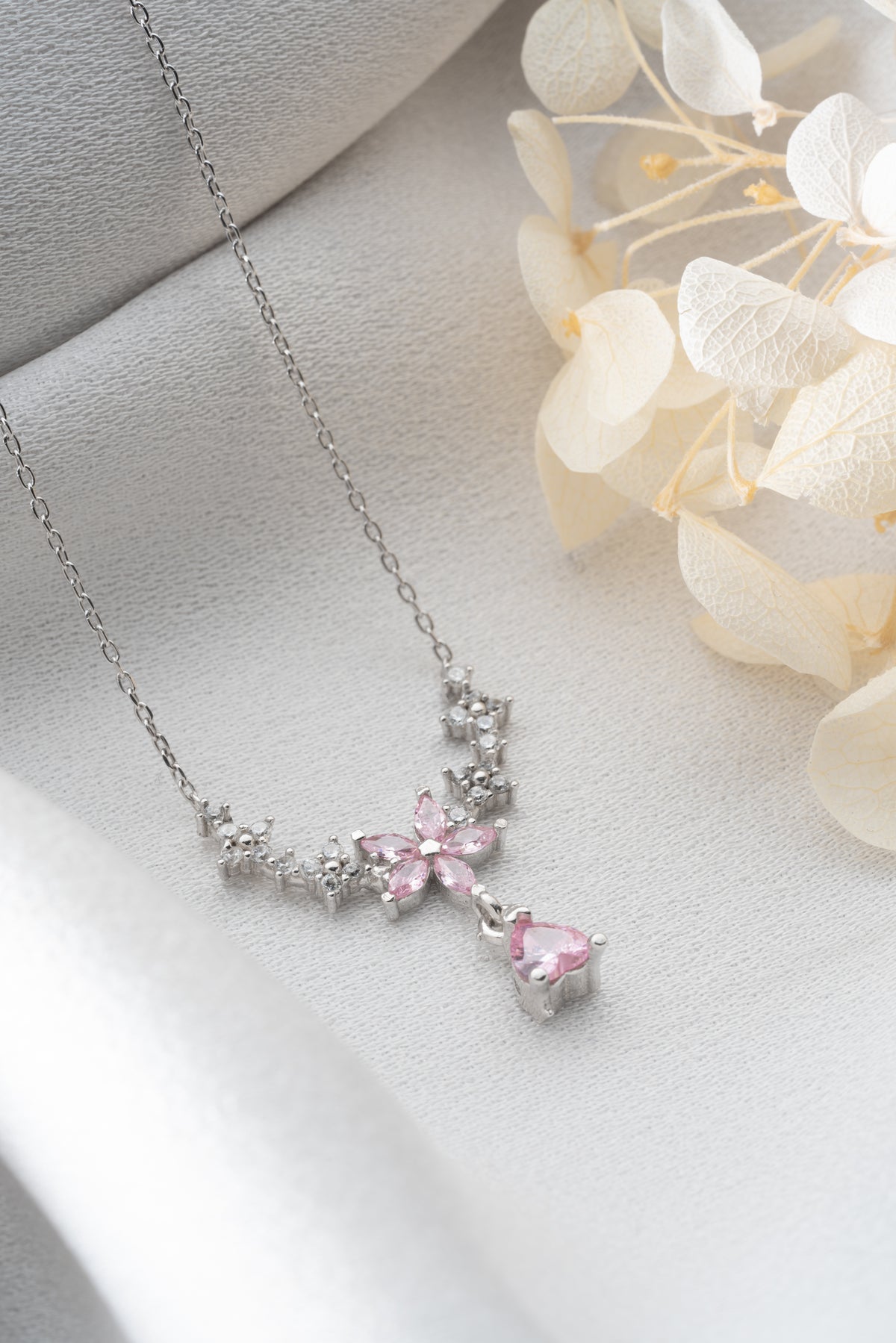 Pink Lotus Flower Drop Necklace