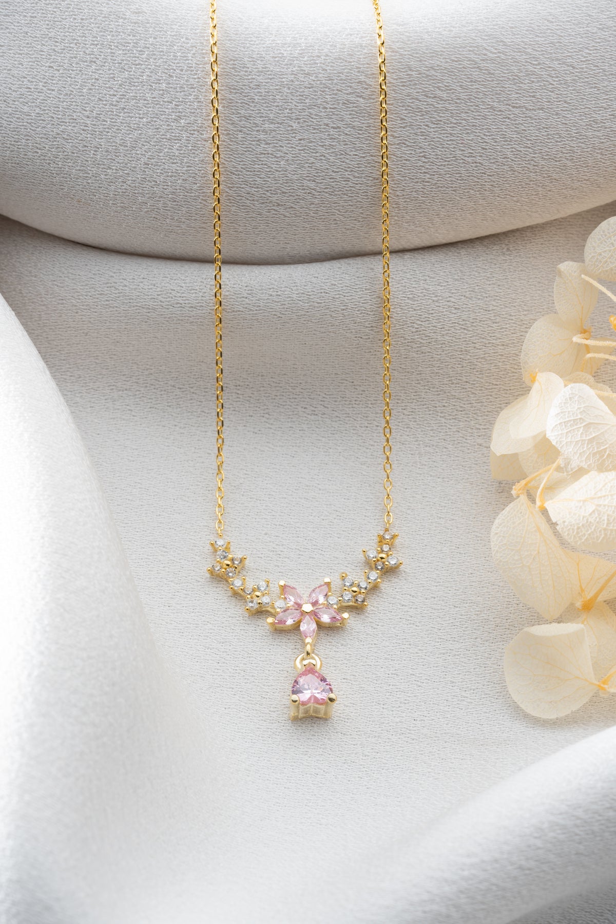 Pink Lotus Flower Drop Necklace