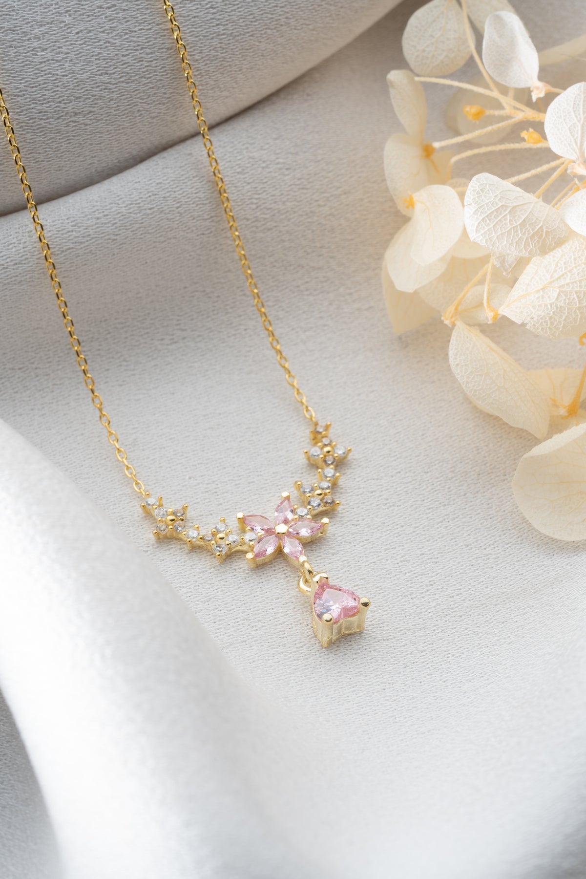 Pink Lotus Flower Drop Necklace
