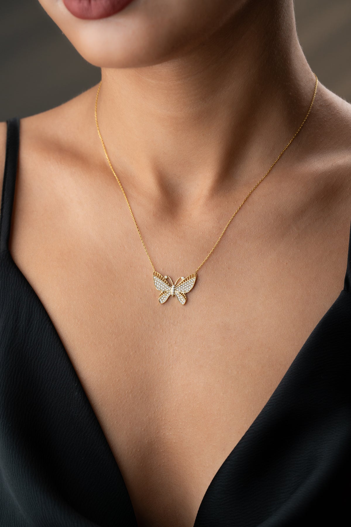 Pave Crystal Butterfly Pendant Necklace
