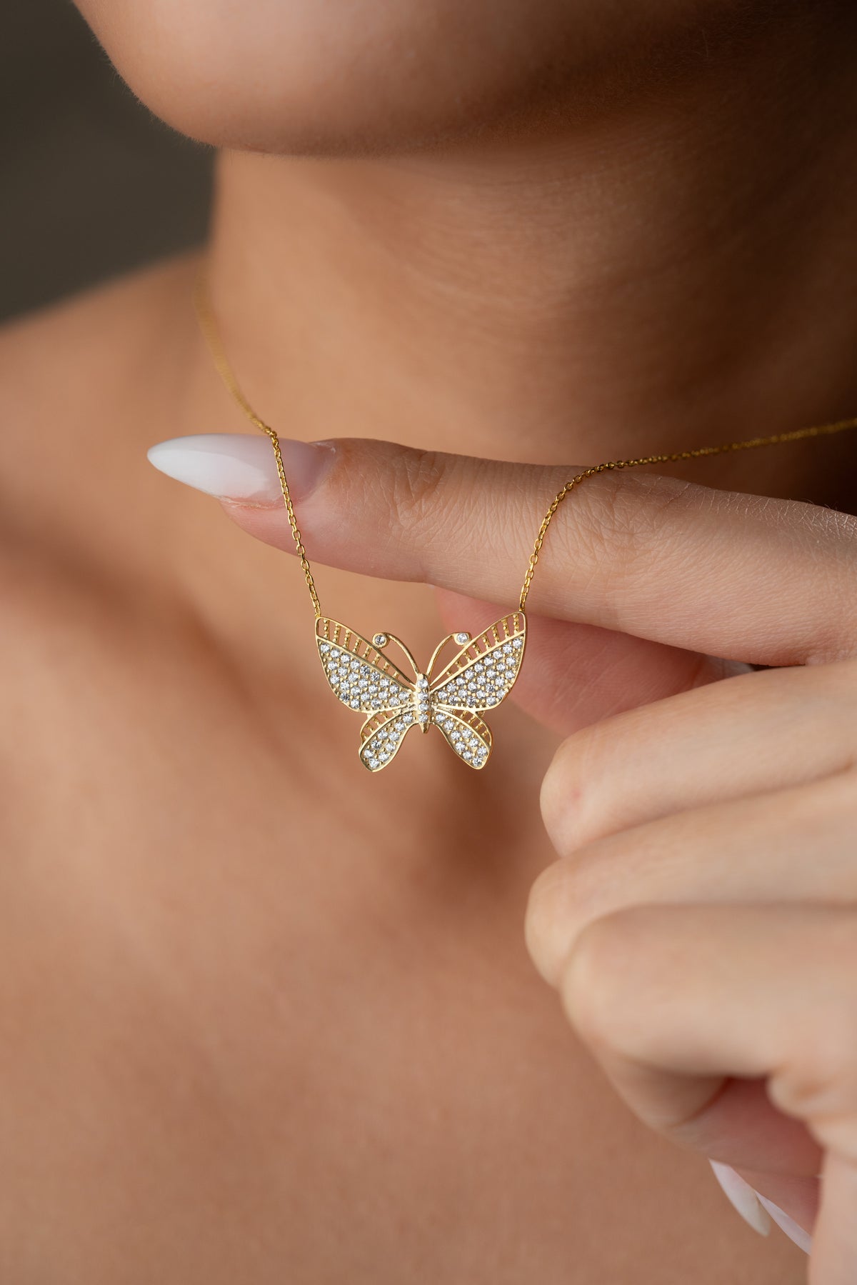 Pave Crystal Butterfly Pendant Necklace