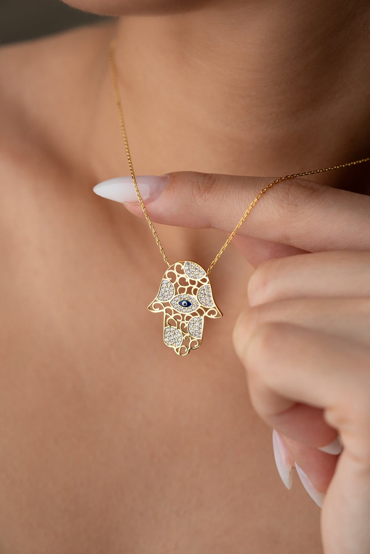 Hamsa Evil Eye Filigree Necklace