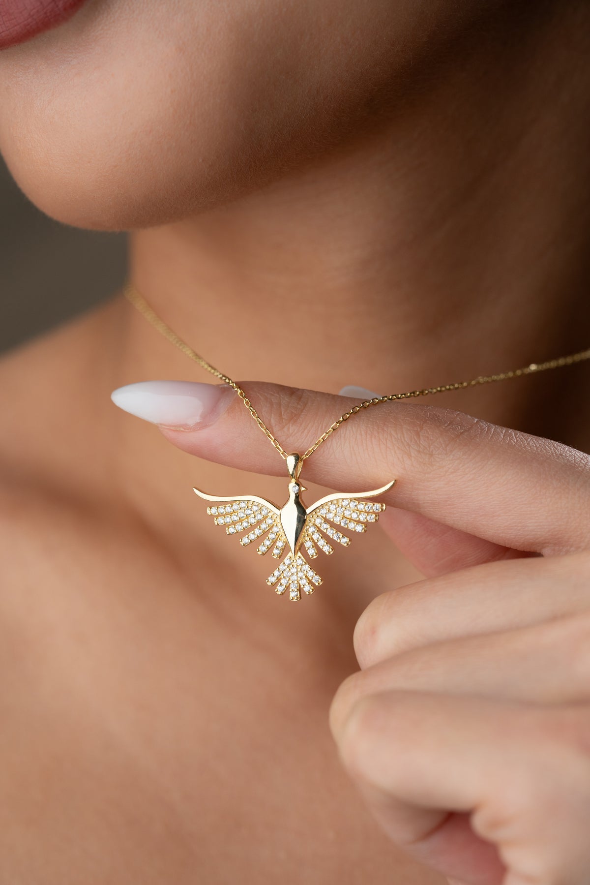 Pave Crystal Phoenix Bird Necklace