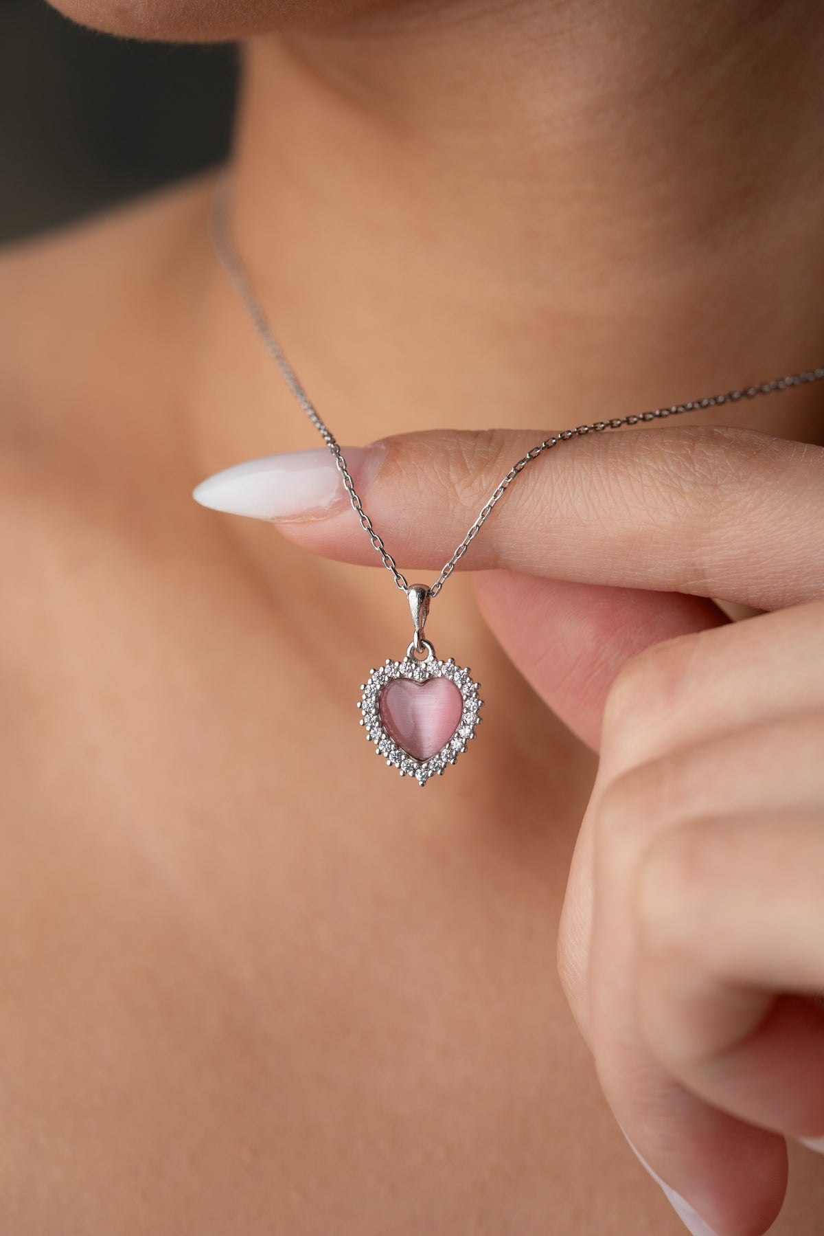 Pink Heart Halo Pendant Necklace