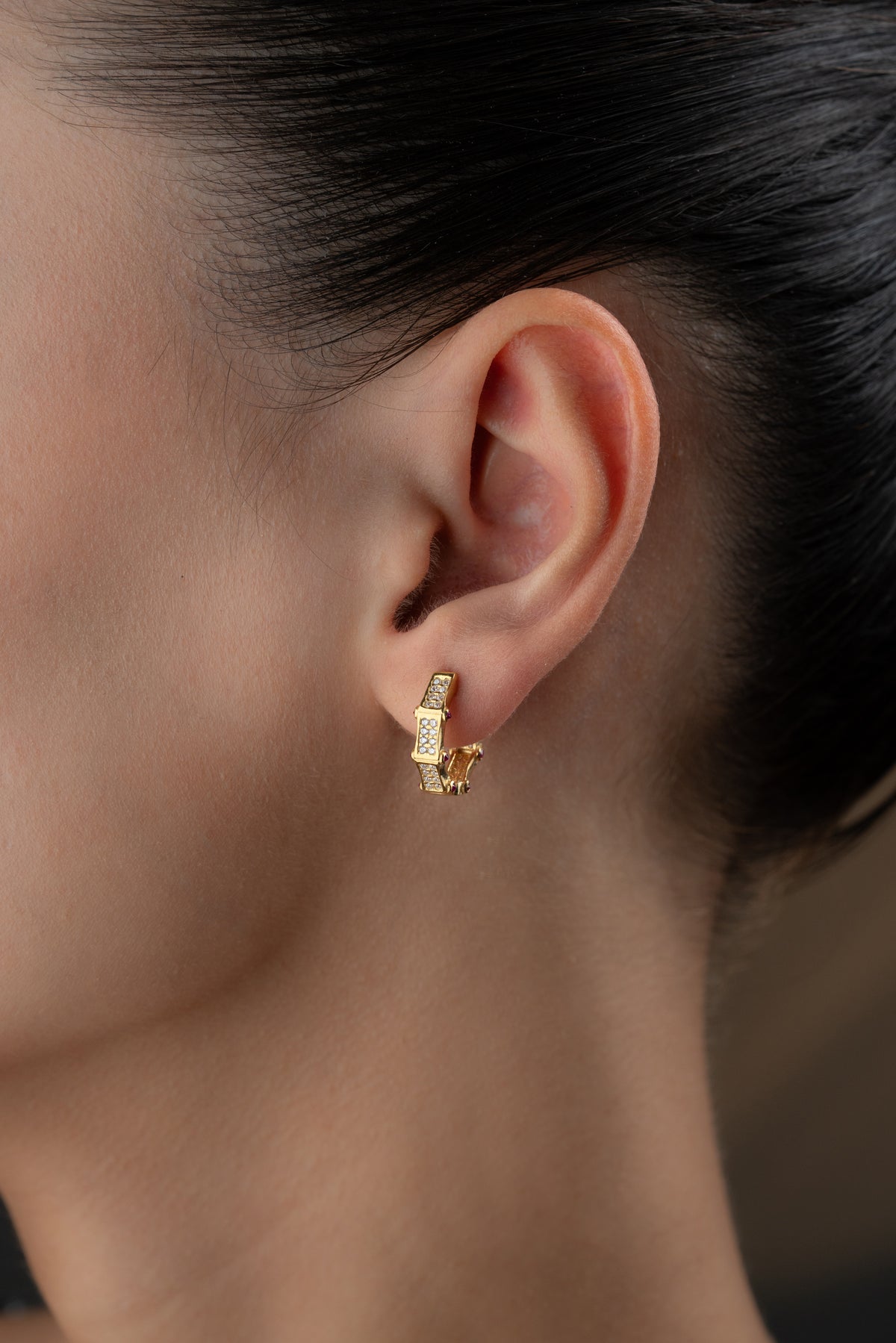 Pave Octagon Huggie Hoop Earrings