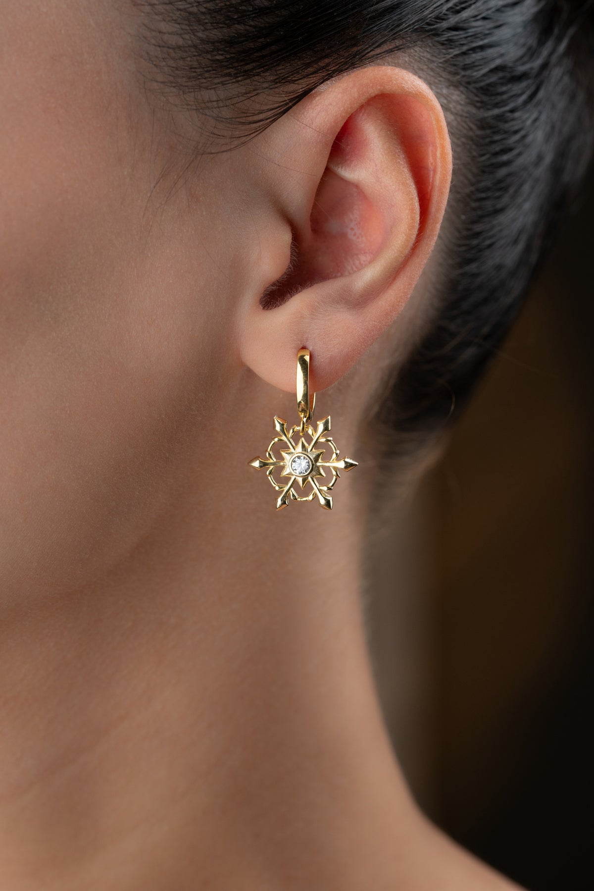 Snowflake Star Charm Hoop Earrings