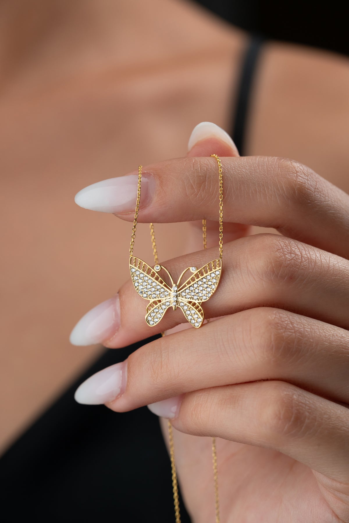 Pave Crystal Butterfly Pendant Necklace