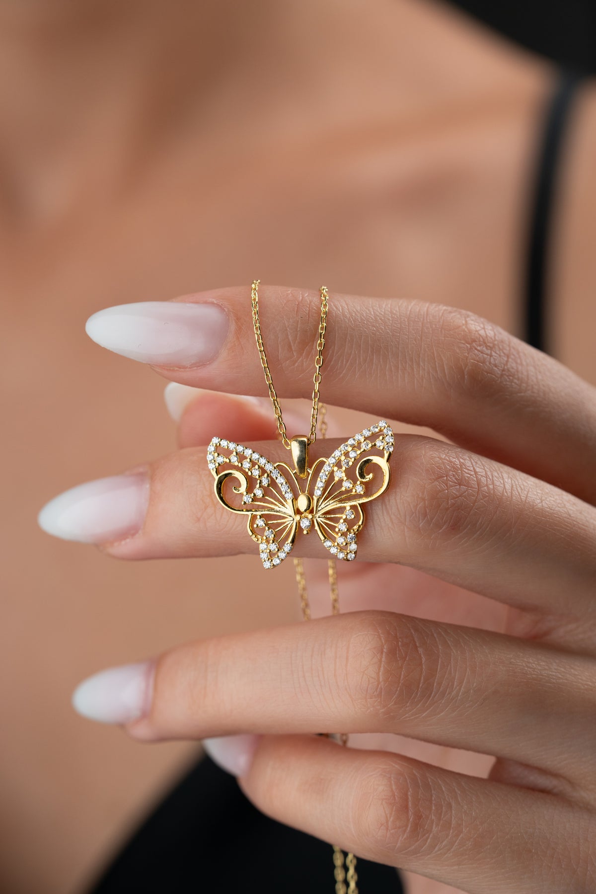 Crystal Butterfly Pendant Necklace