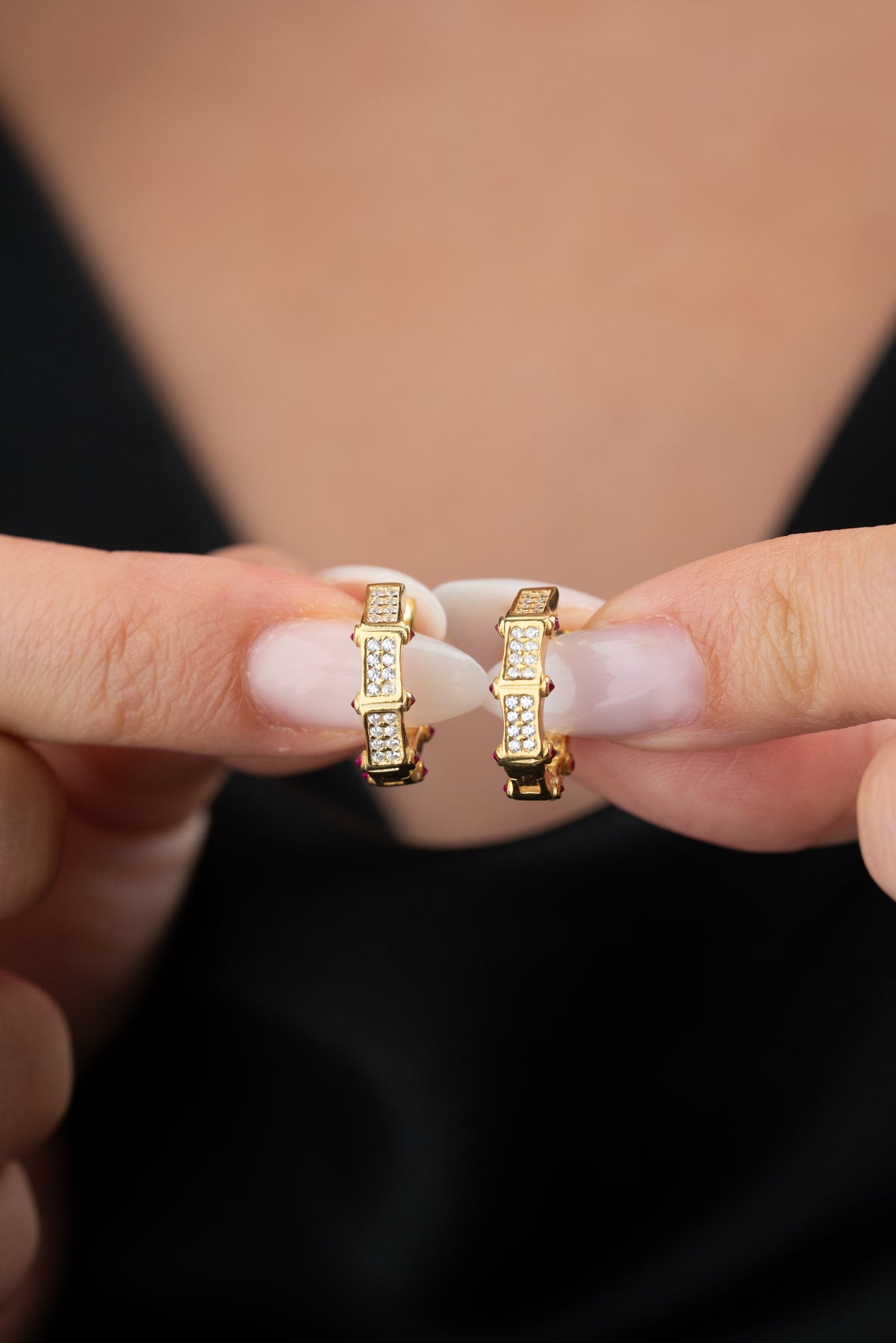 Pave Octagon Huggie Hoop Earrings