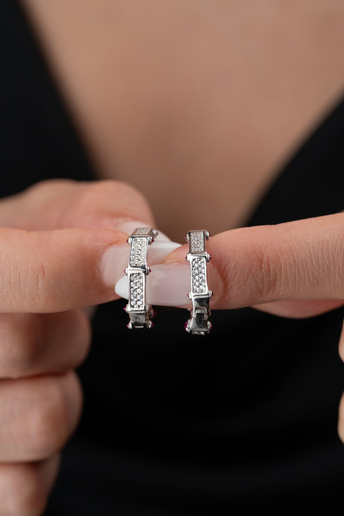 Pave Octagon Huggie Hoop Earrings