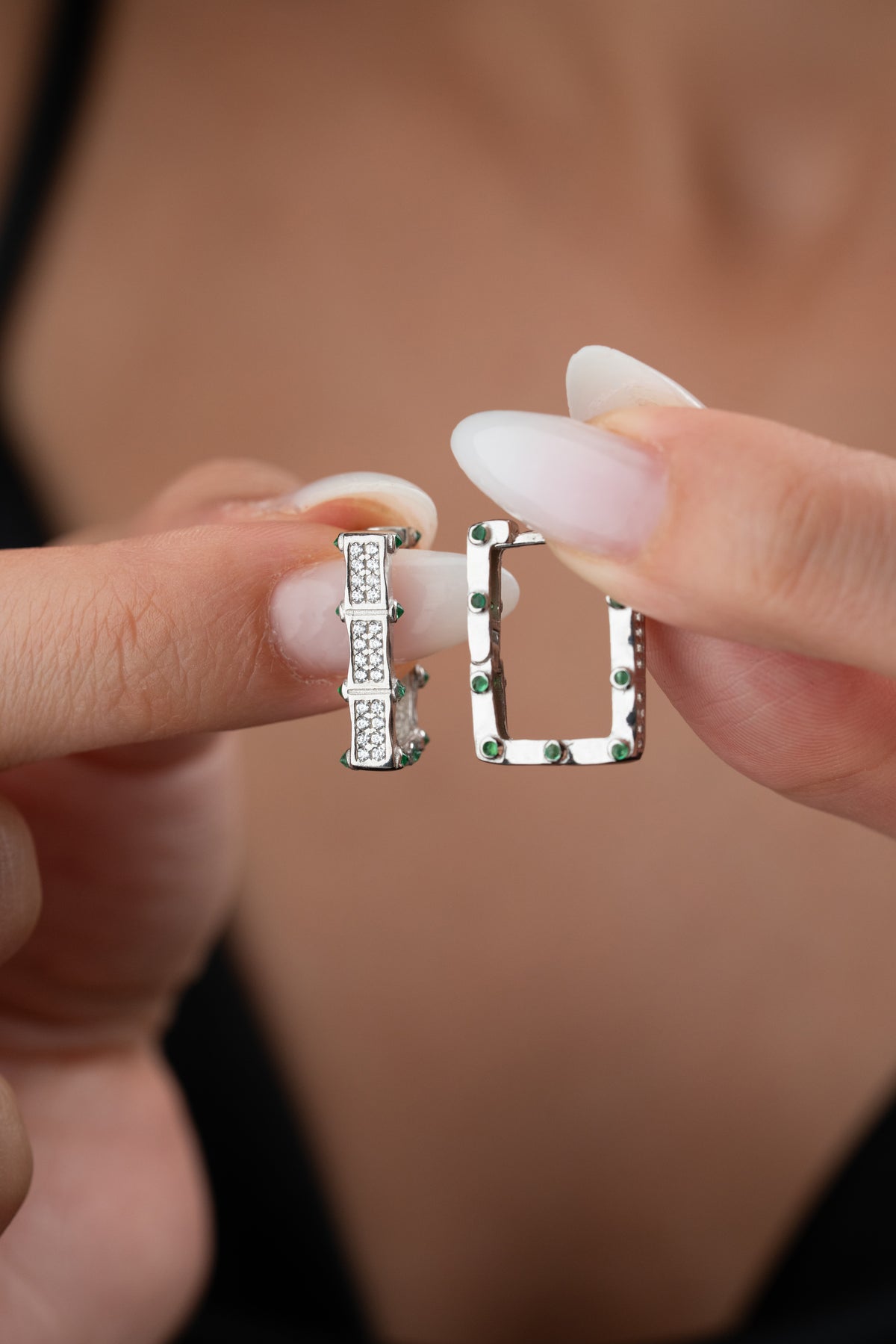Pave Rectangle Drop Earrings with Ruby Accents