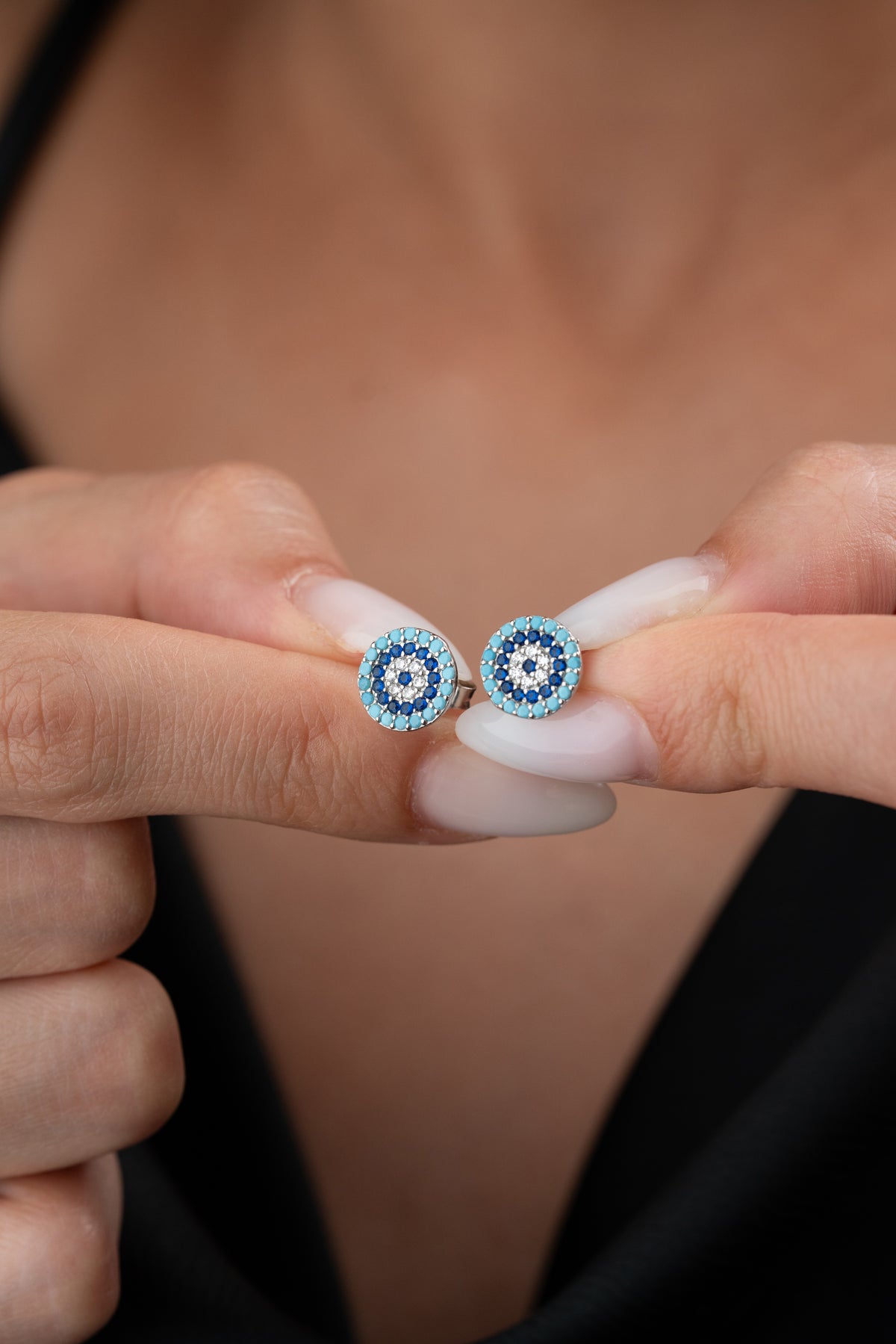Evil Eye Pave Stud Earrings