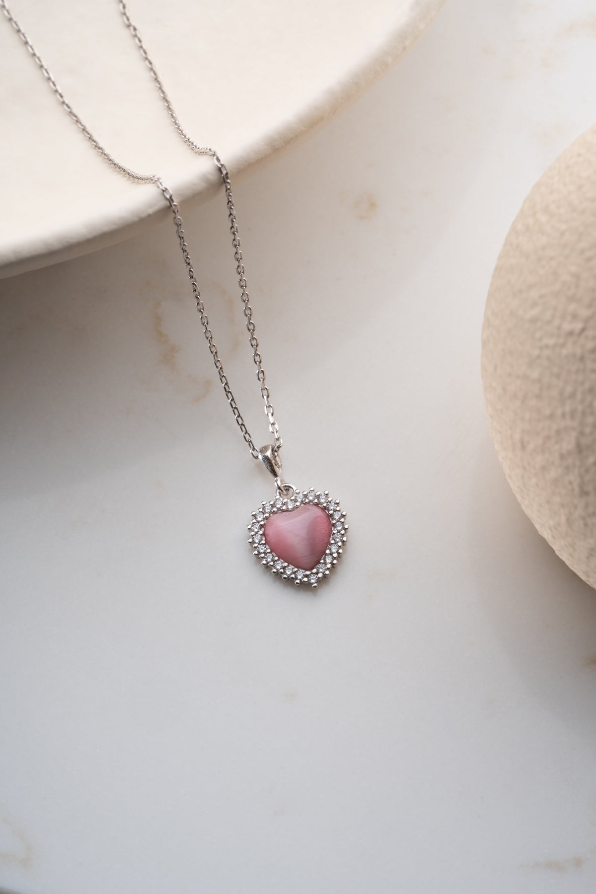 Pink Heart Halo Pendant Necklace