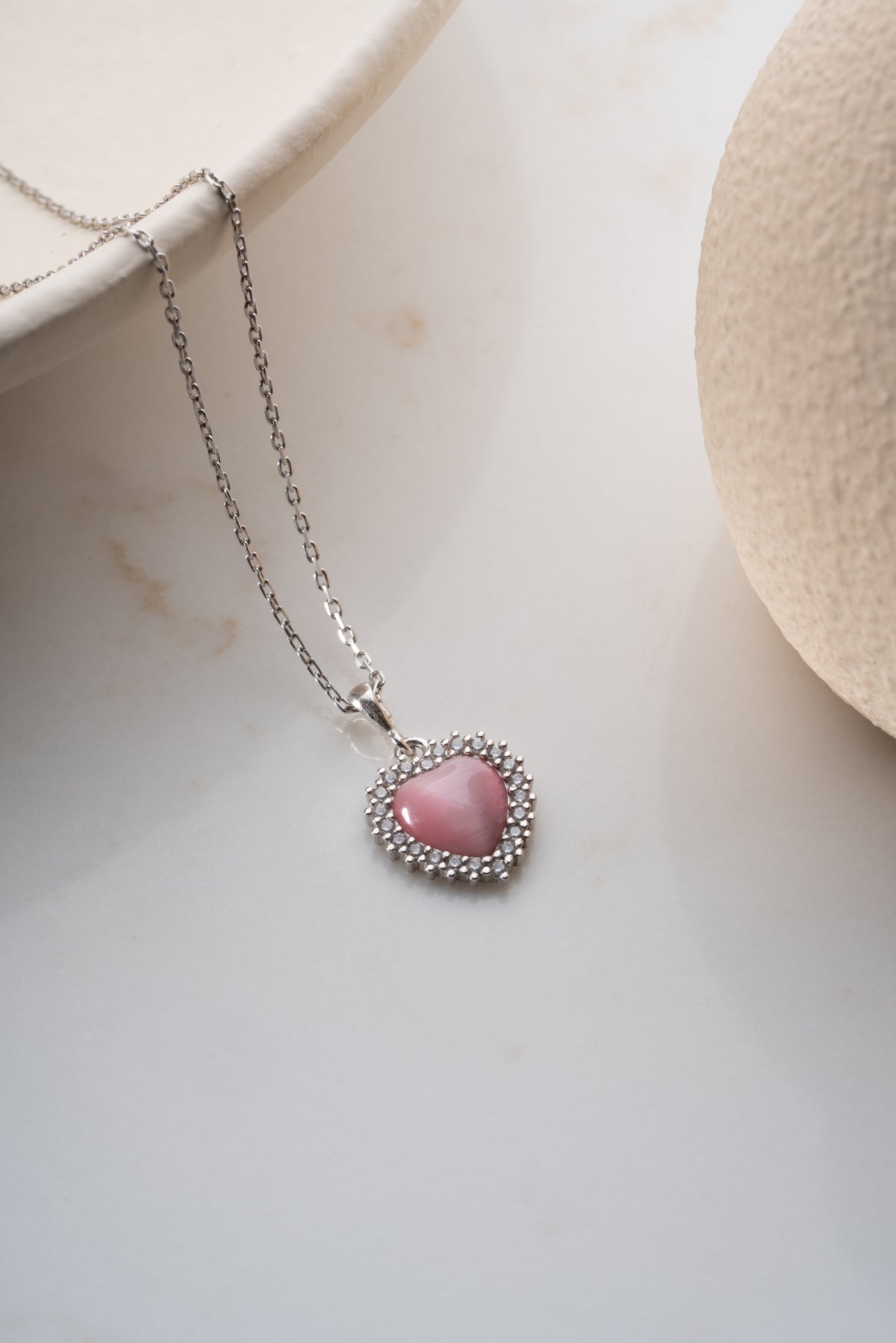 Pink Heart Halo Pendant Necklace