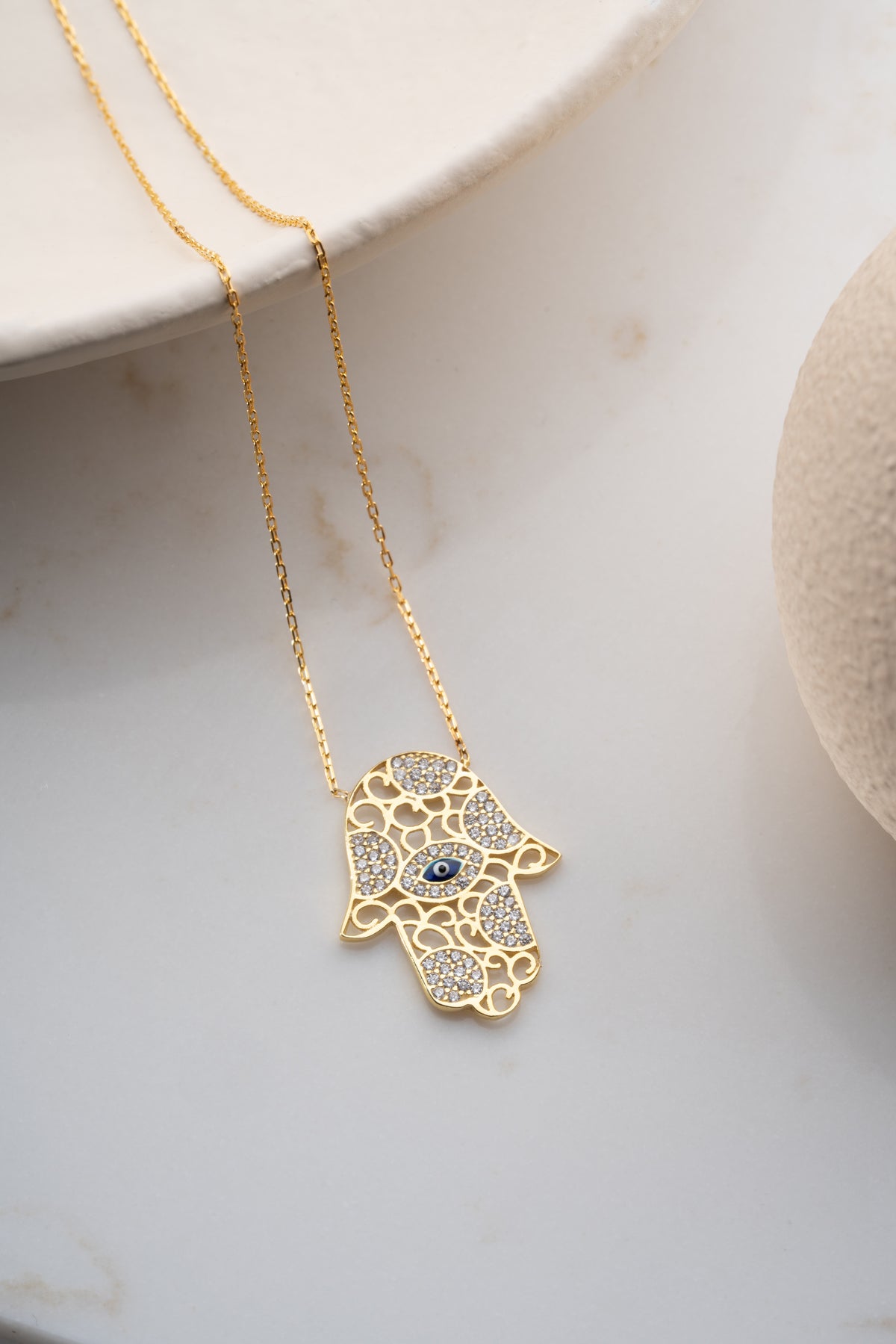 Hamsa Evil Eye Filigree Necklace