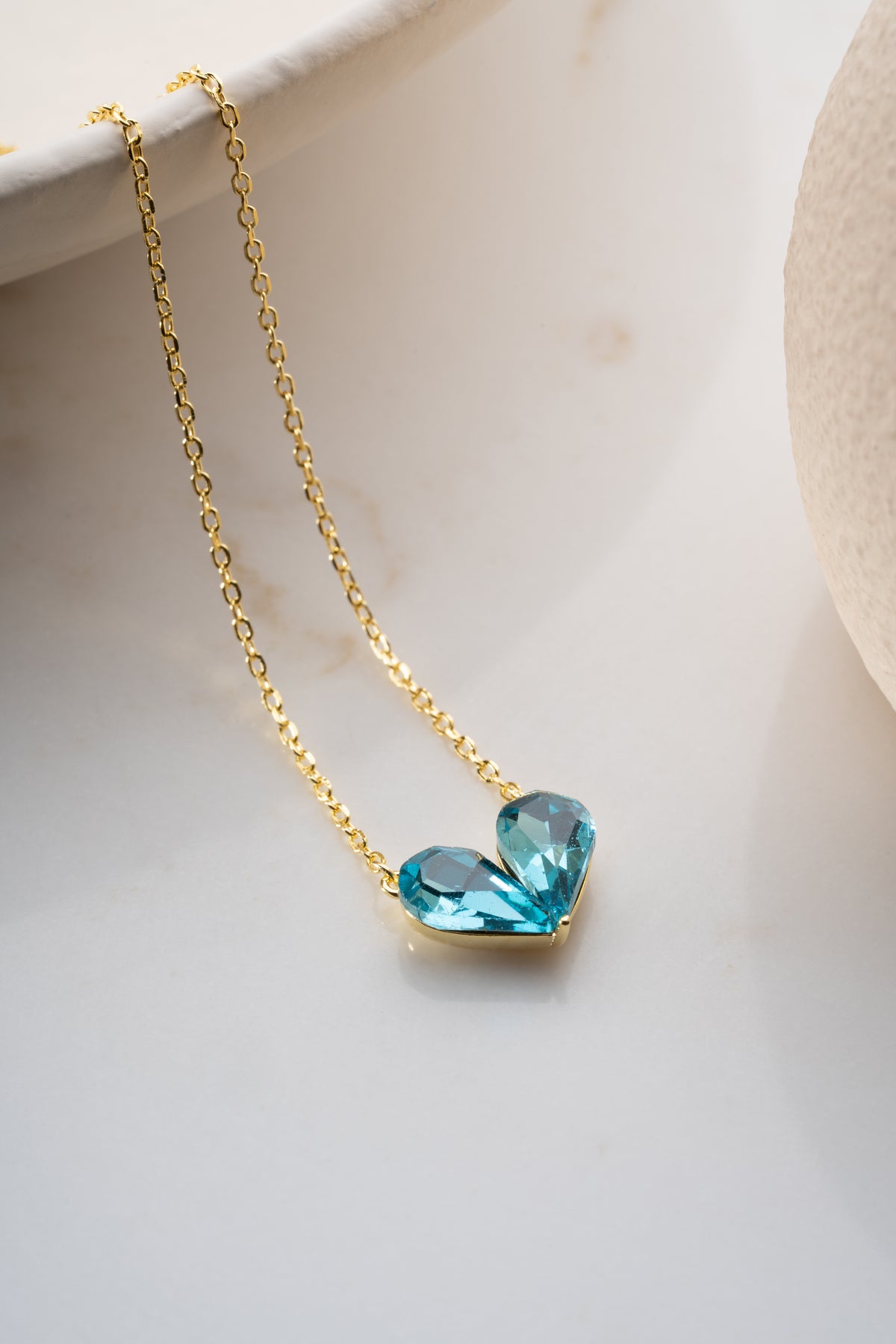 Blue Crystal Heart Pendant Necklace