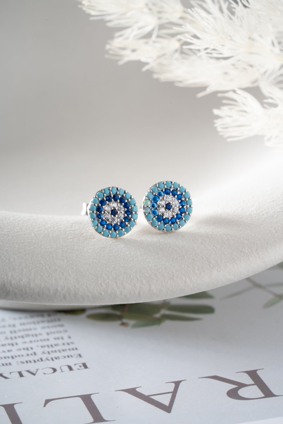 Evil Eye Pave Stud Earrings