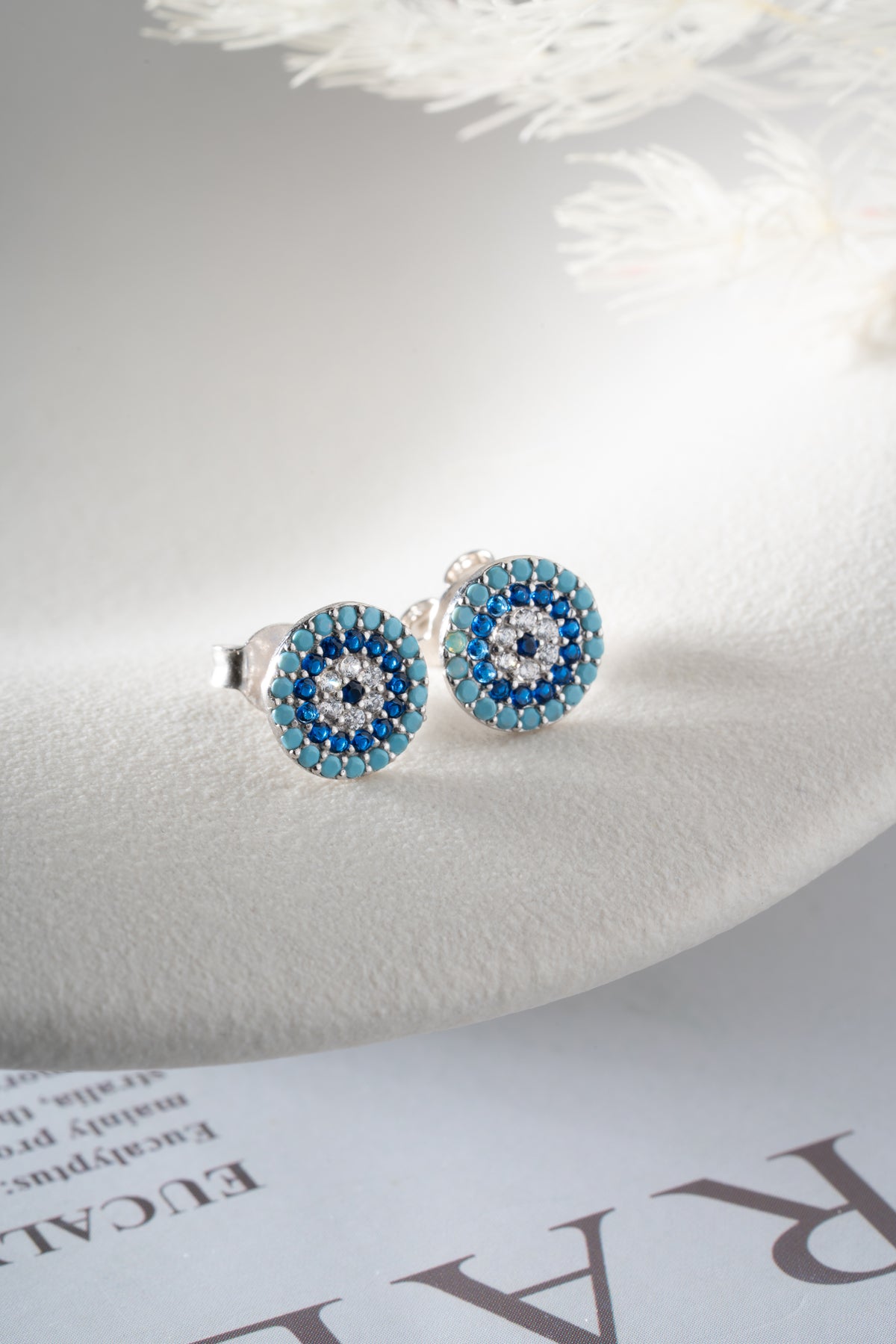 Evil Eye Pave Stud Earrings