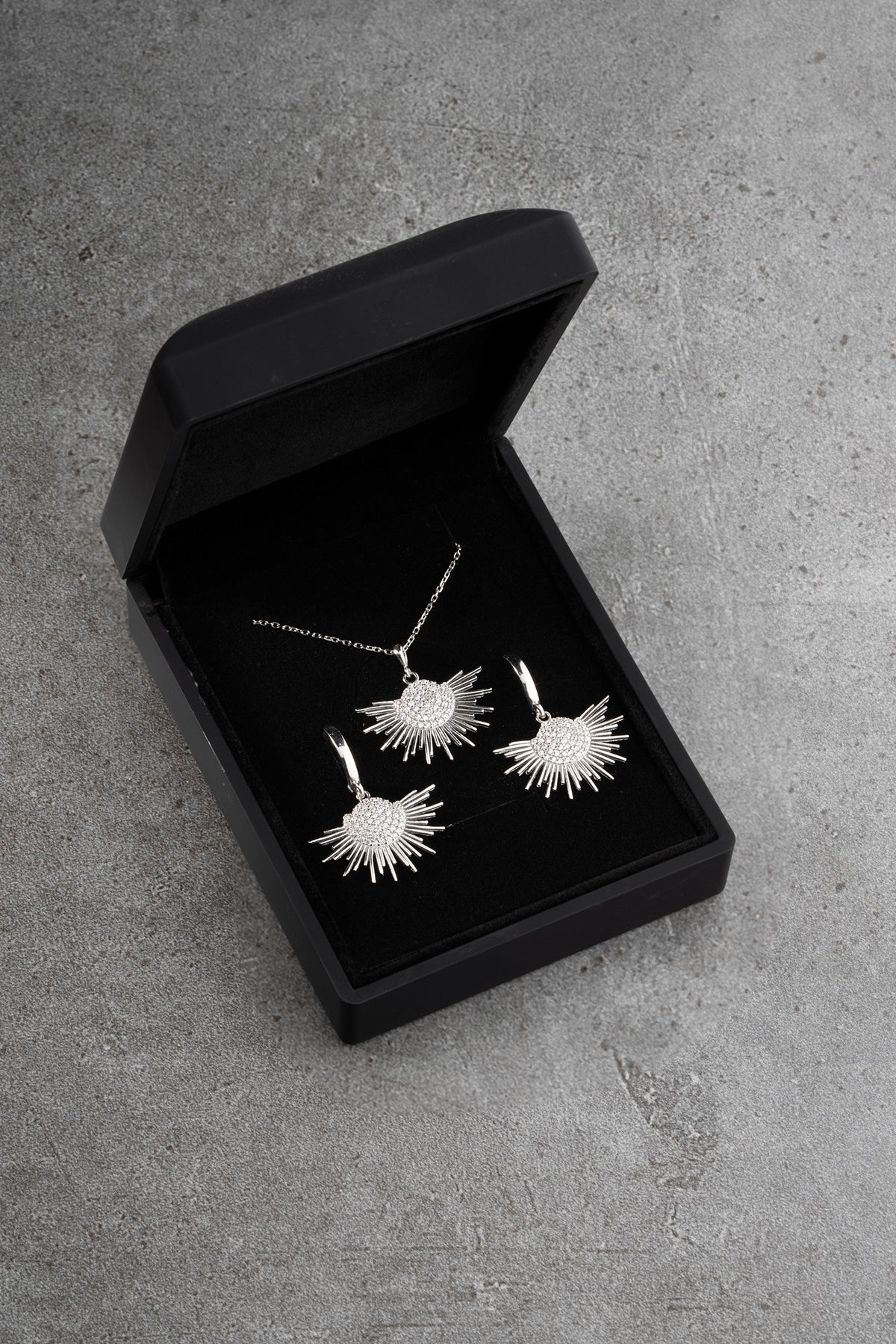 Sunburst Pave Necklace and Earring Set