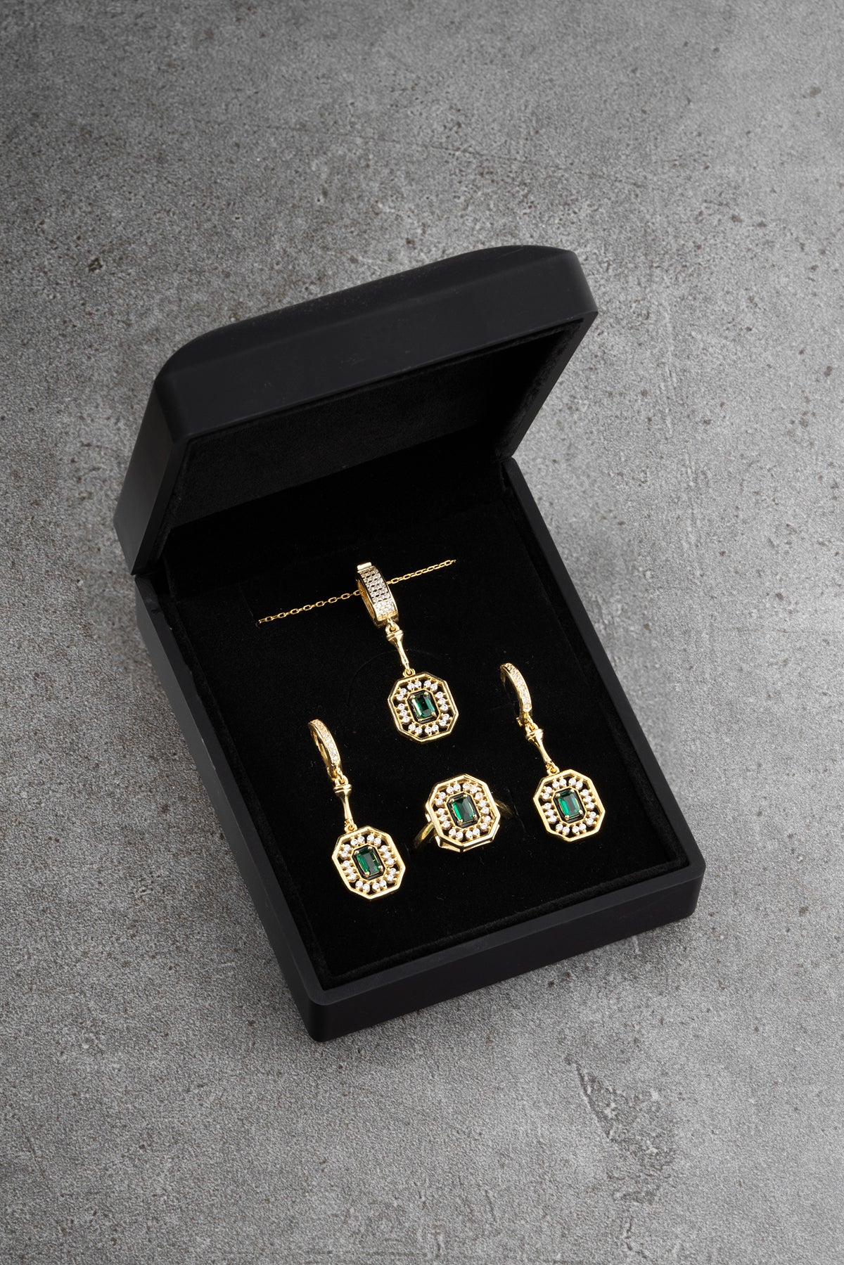 Emerald Halo Octagon Jewelry Set