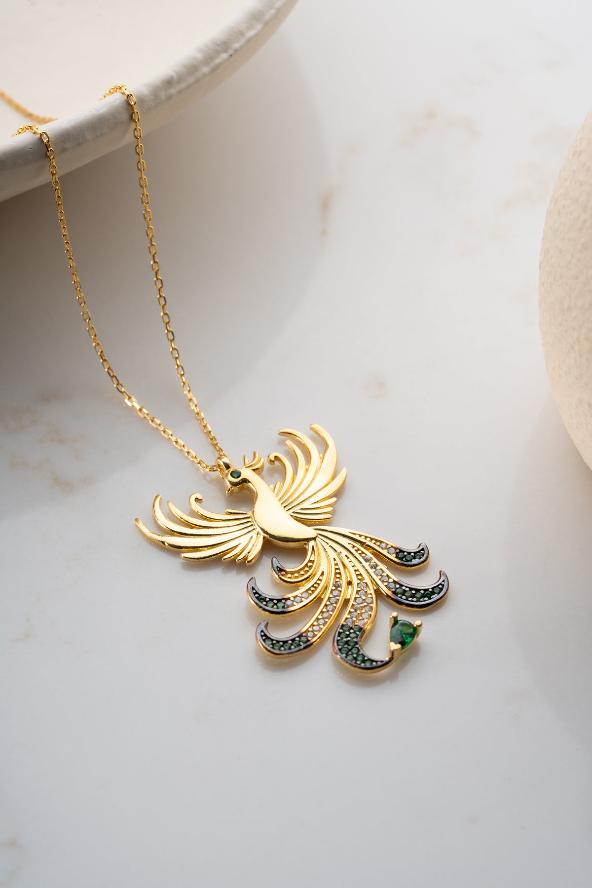 Phoenix Bird Pendant Necklace in Gold
