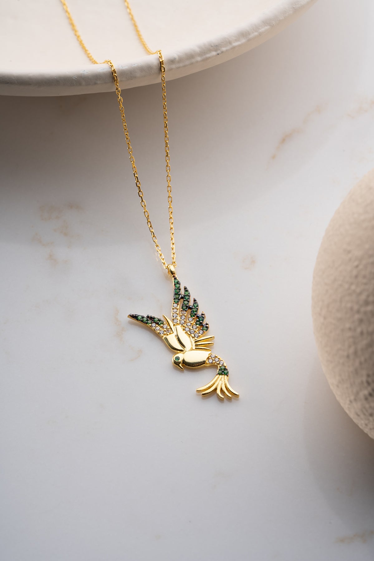 Gold Bird in Flight Pendant Necklace