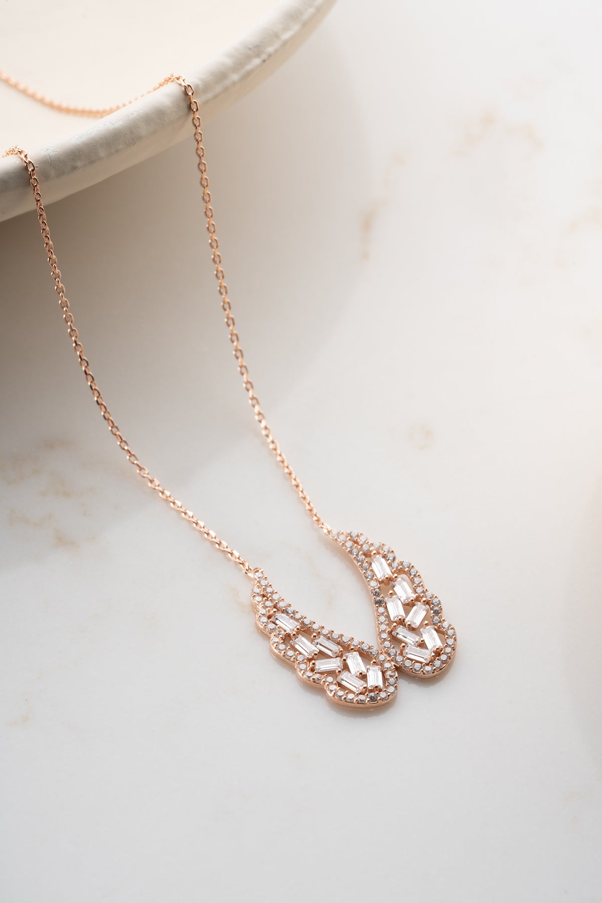 Angel Wing Baguette Pendant Necklace
