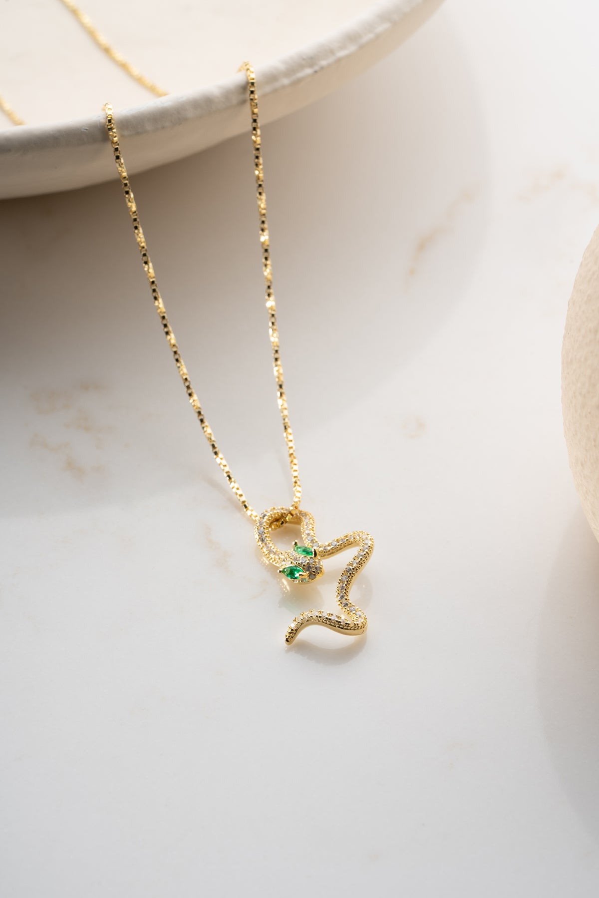 Emerald Eye Snake Pendant Necklace