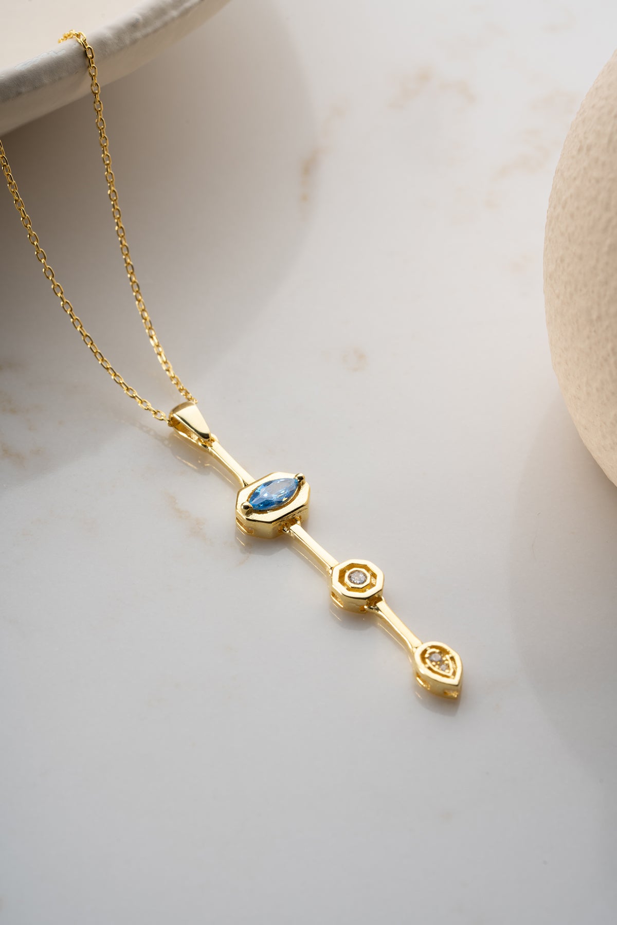 Blue Topaz Geometric Drop Necklace
